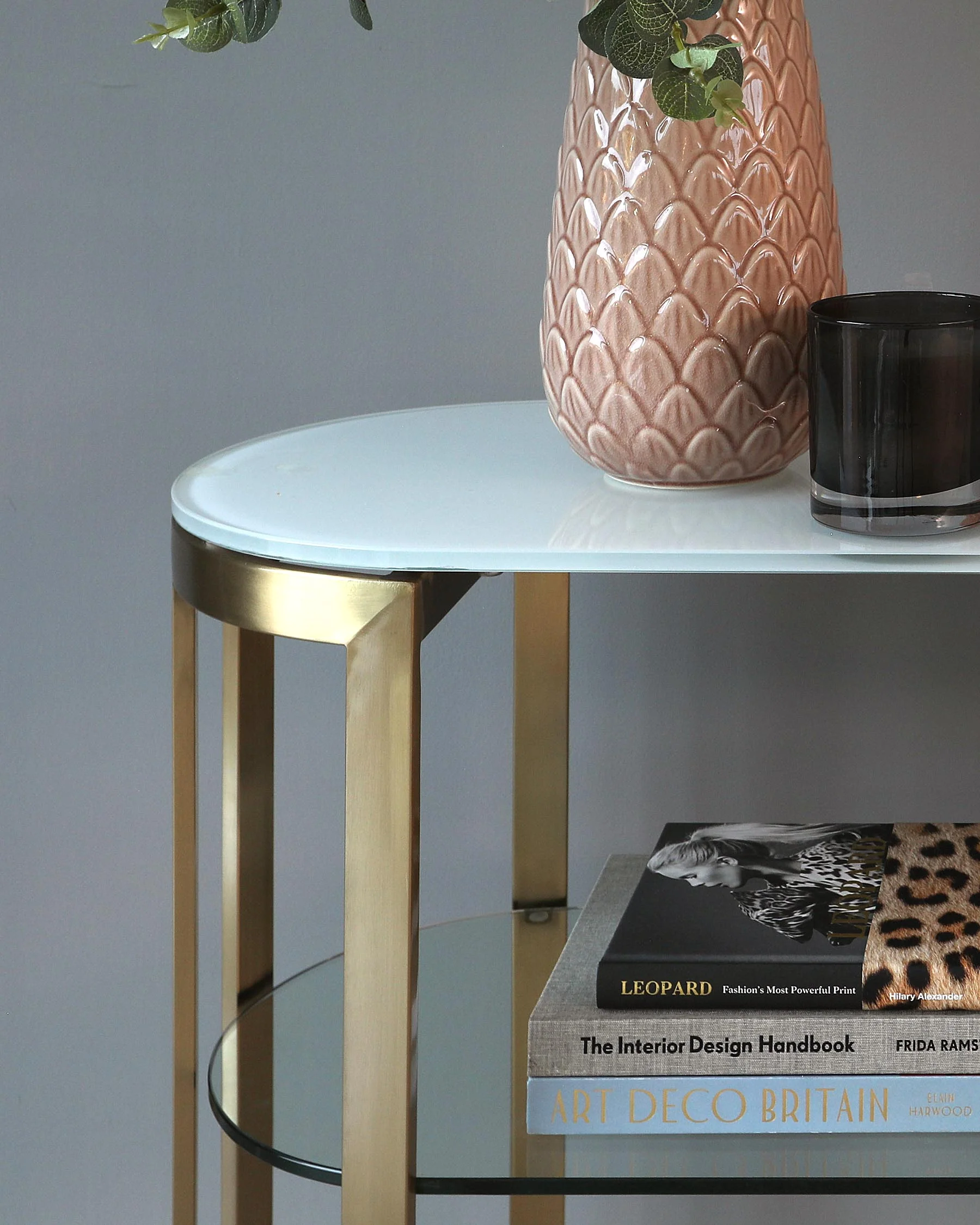 Isla White Glass And Brass Console Table - Image 3