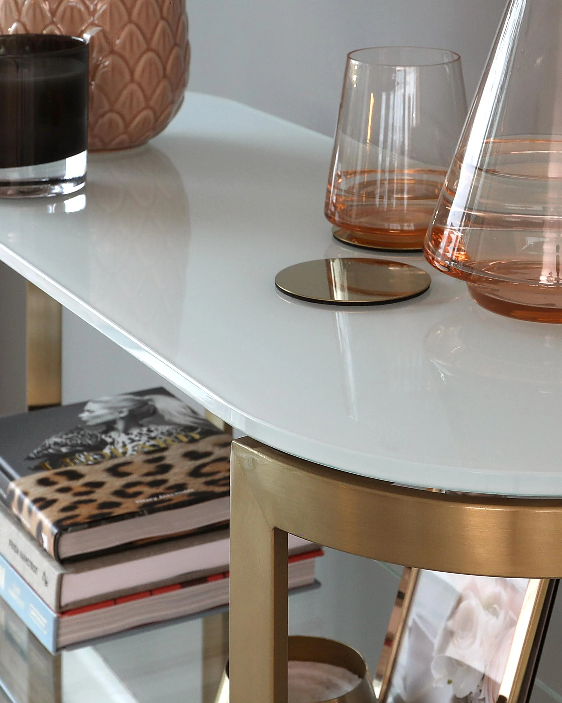 Isla White Glass And Brass Console Table - Image 4