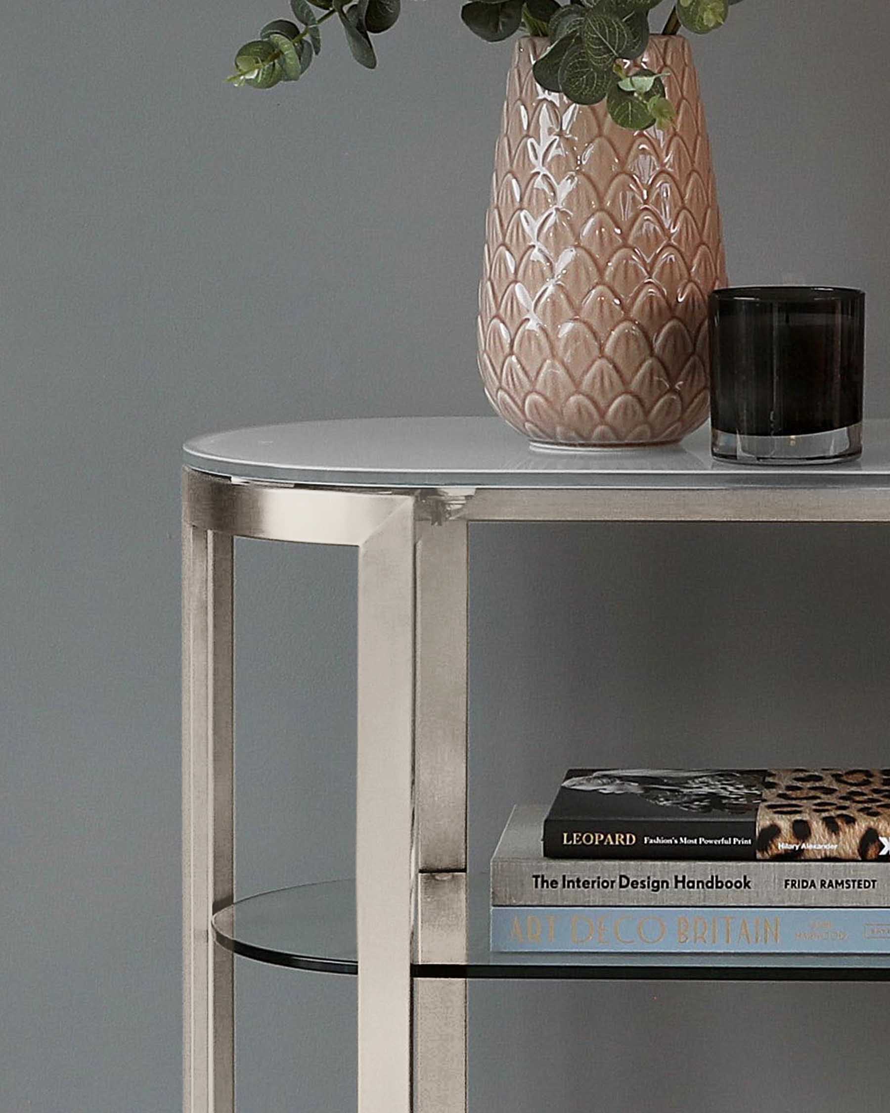 Isla White Glass and Stainless Steel Console Table - Image 3