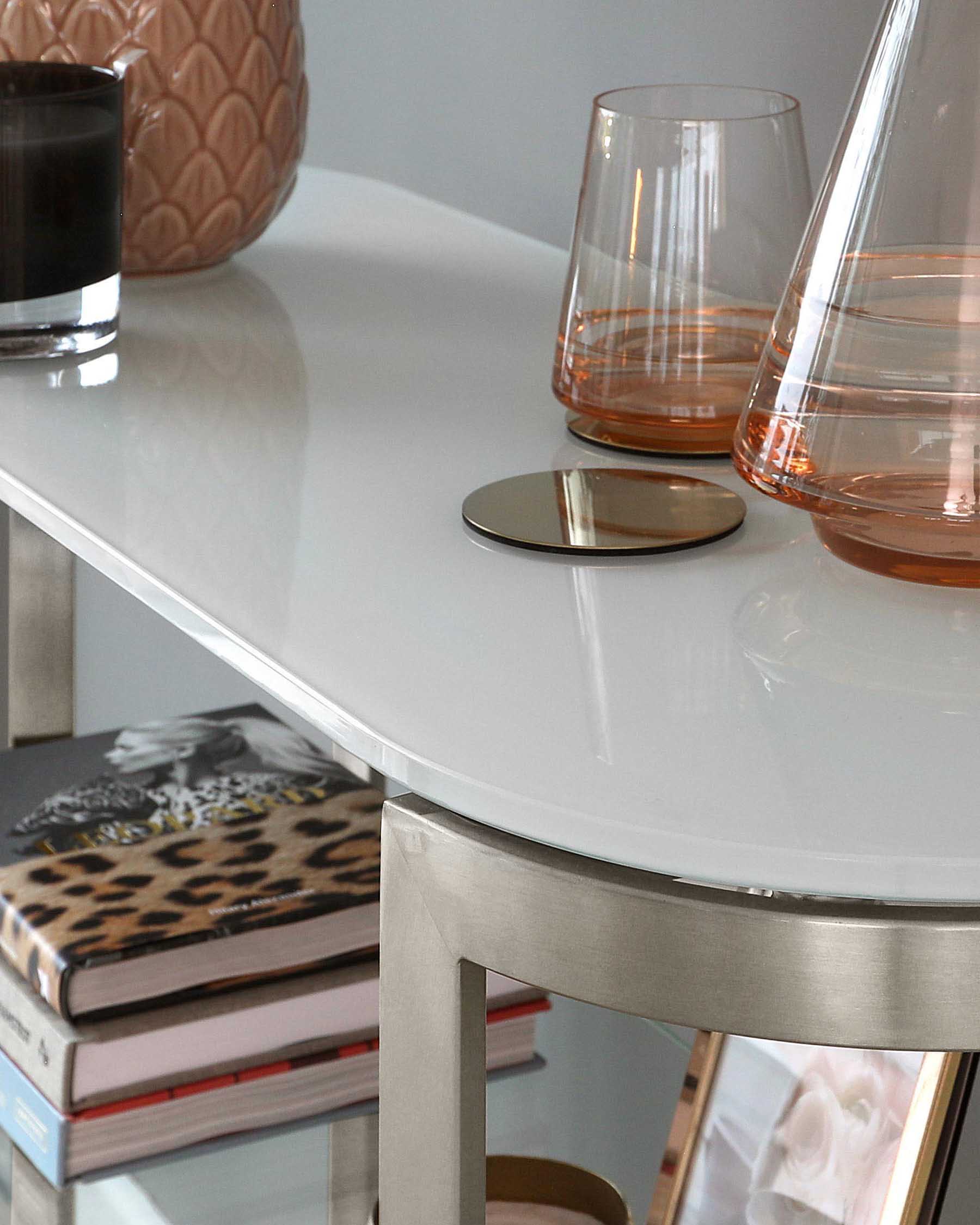 Isla White Glass and Stainless Steel Console Table - Image 4