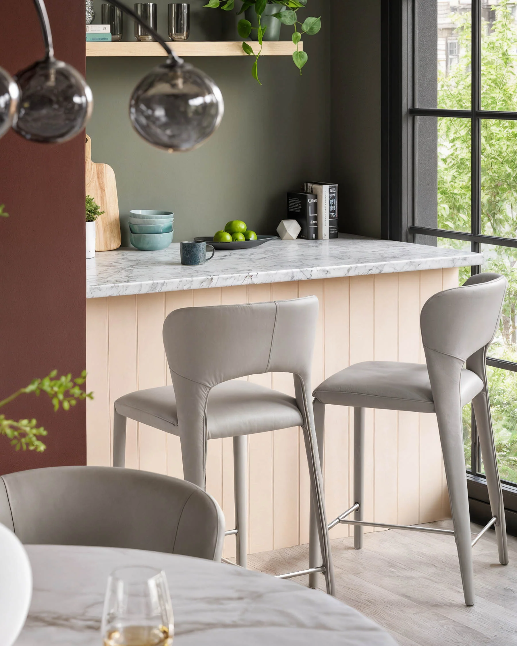 Jackson light grey leather bar stool - Image 2