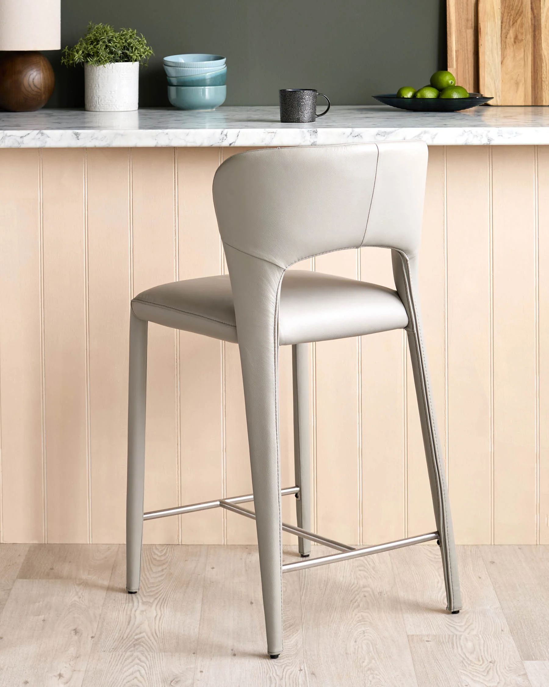 Jackson light grey leather bar stool - Image 3