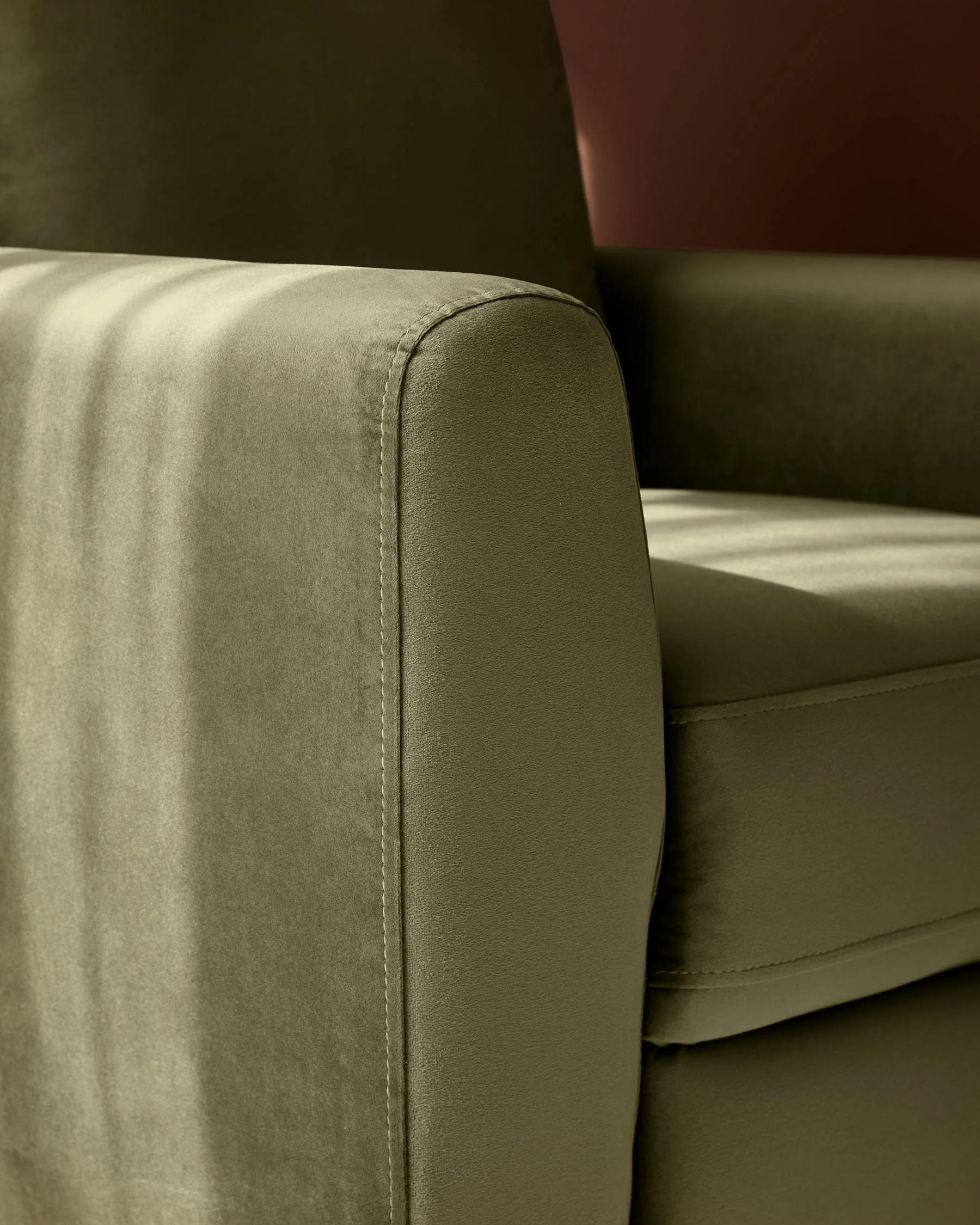 Jacob olive green velvet dark wood armchair - Image 7