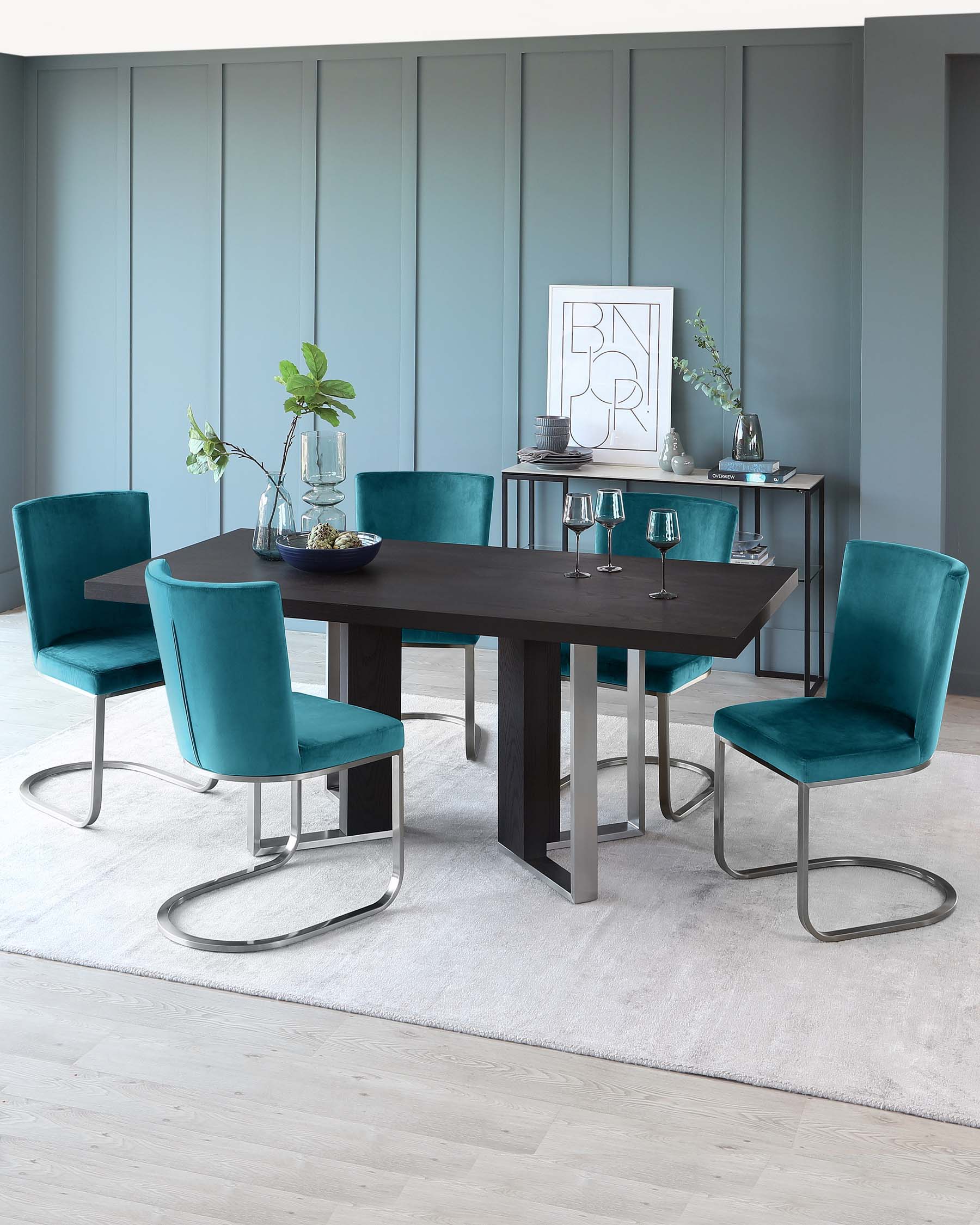 Jonah Dark Oak With Brushed Stainless Steel 6 Seater Dining Table - Image 2