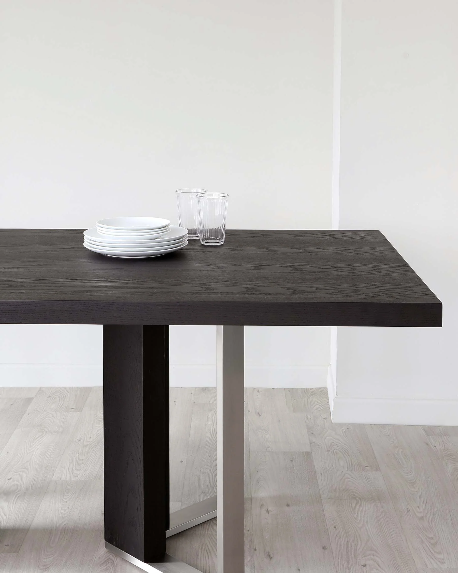Jonah Dark Oak With Brushed Stainless Steel 6 Seater Dining Table - Image 4