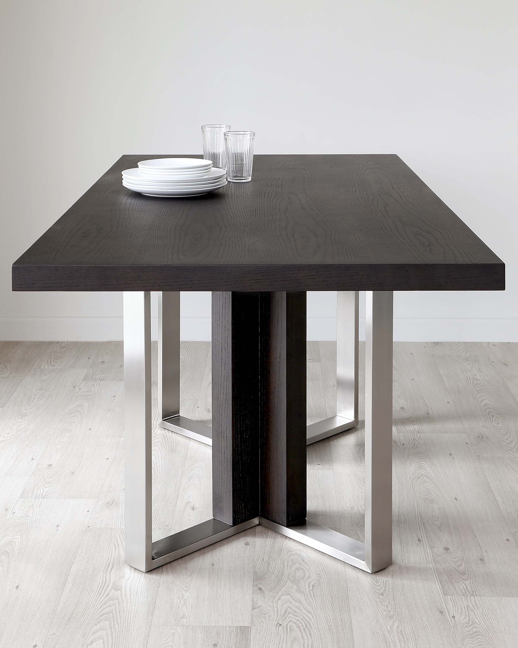 Jonah Dark Oak With Brushed Stainless Steel 6 Seater Dining Table - Image 6
