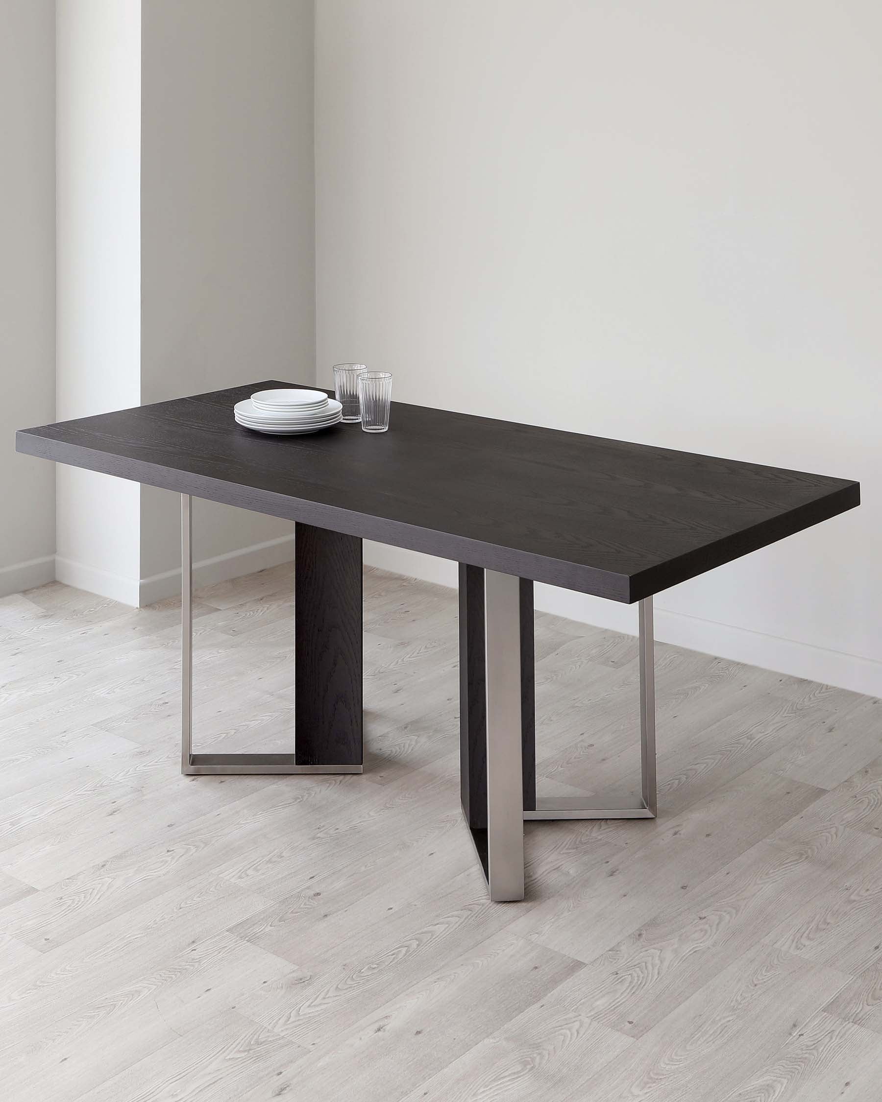 Jonah Dark Oak With Brushed Stainless Steel 6 Seater Dining Table - Image 7