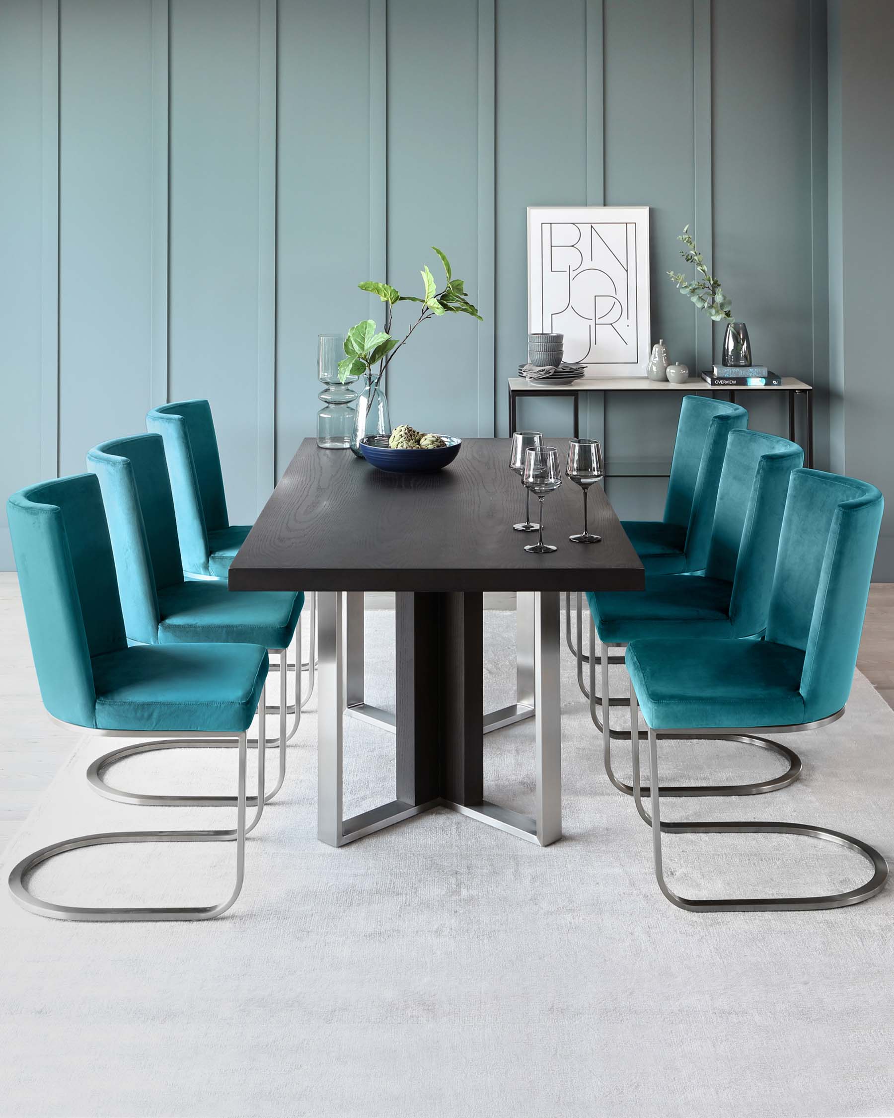 Jonah Dark Oak With Brushed Stainless Steel 6 Seater Dining Table - Image 8