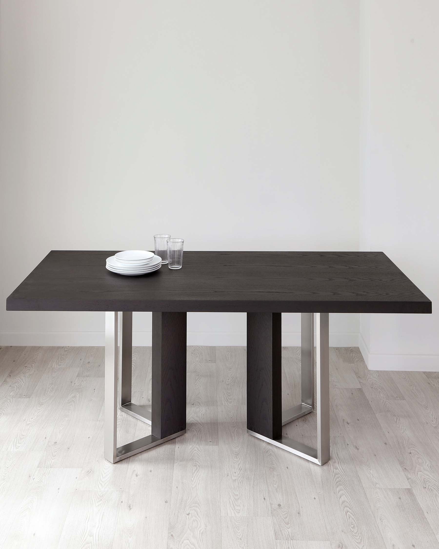 Jonah Dark Oak With Brushed Stainless Steel 6 Seater Dining Table - Image 9