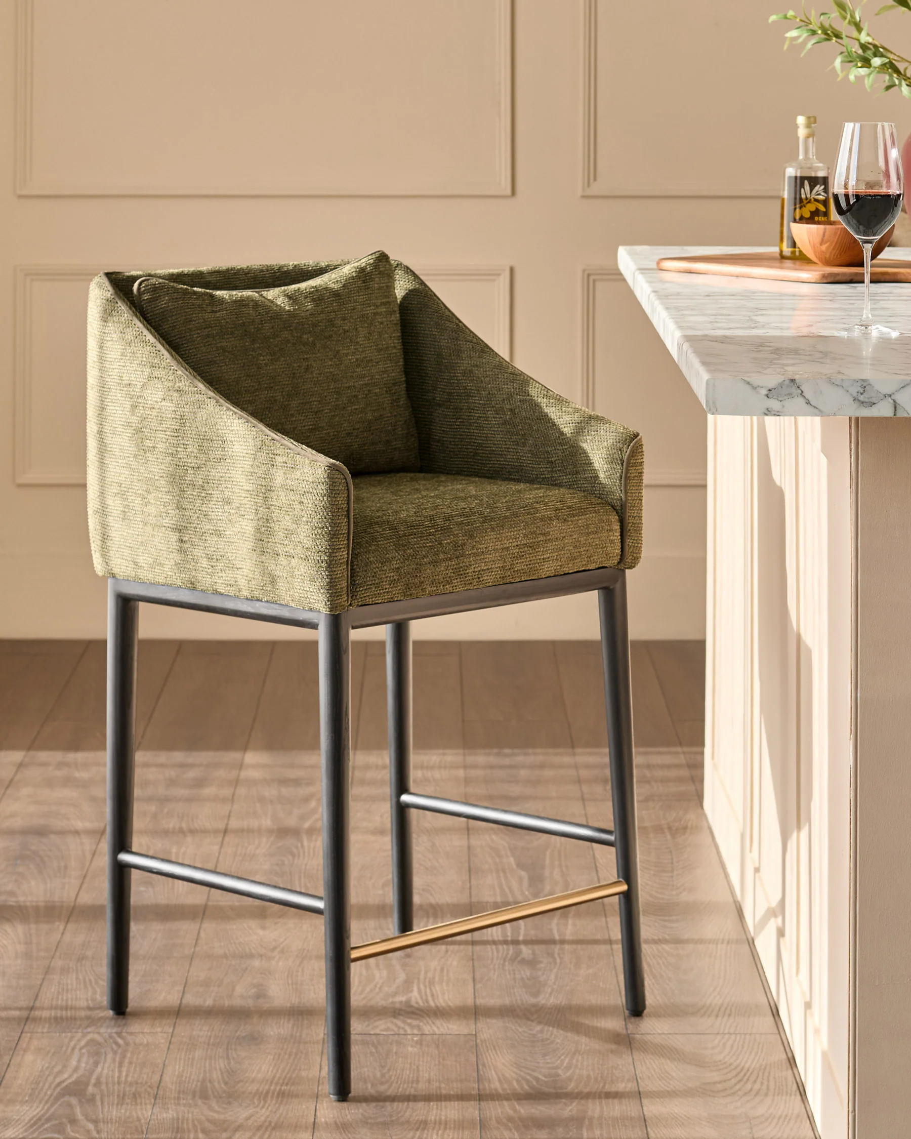 Julep olive green fabric bar stool