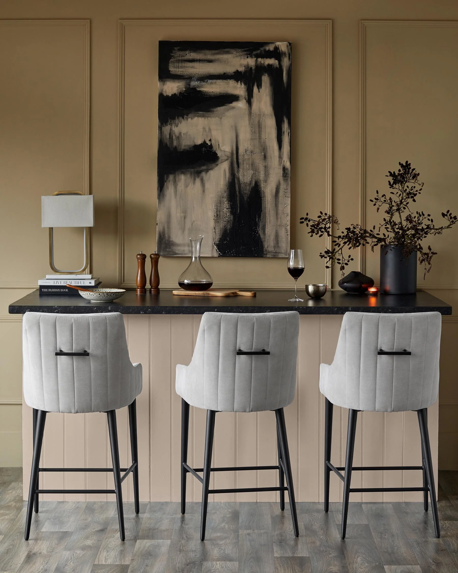 Juliana natural grey fabric bar stool - Image 3