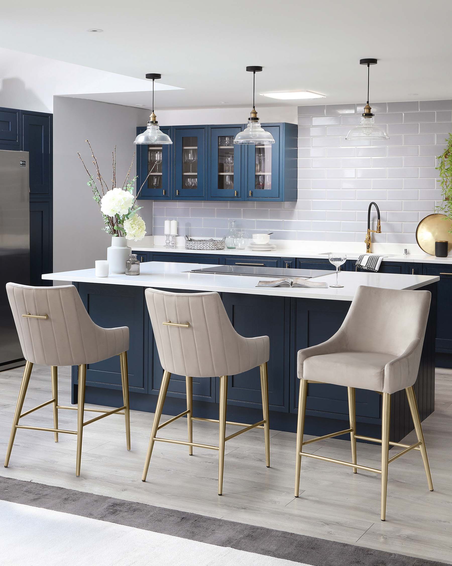 Juliana Champagne Velvet With Brushed Brass Bar Stool - Image 3
