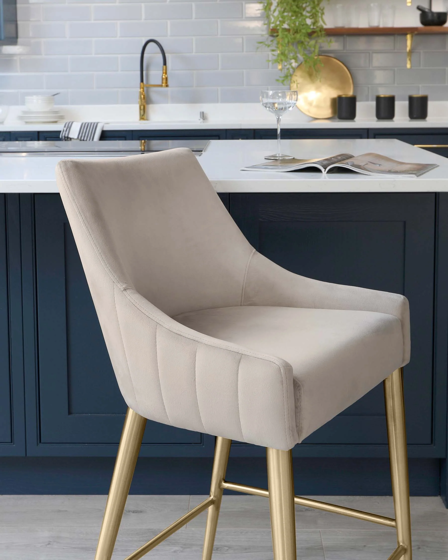 Juliana Champagne Velvet With Brushed Brass Bar Stool - Image 4