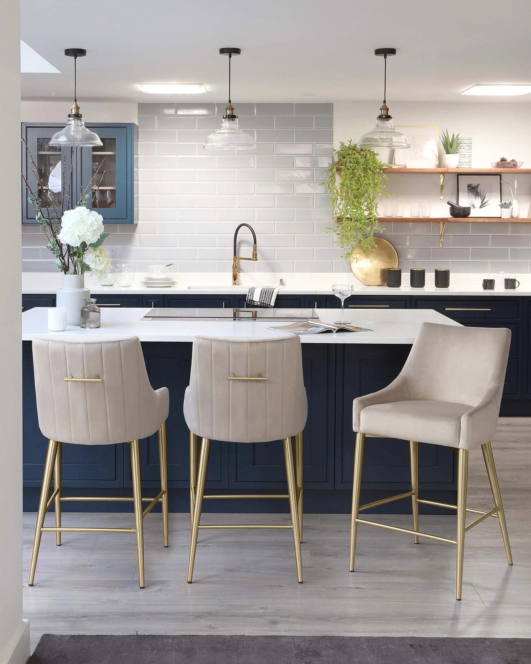 Juliana Champagne Velvet With Brushed Brass Bar Stool - Image 8