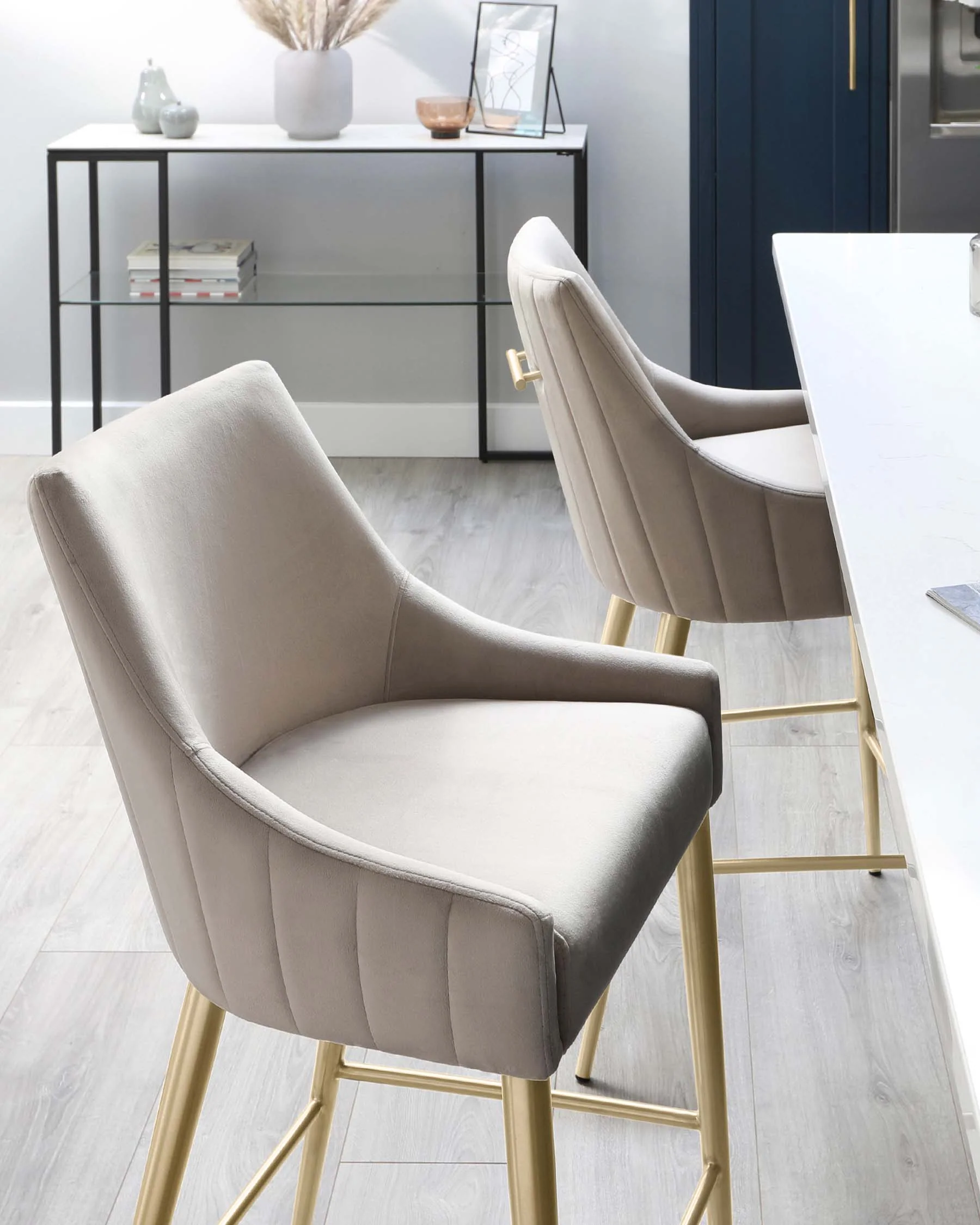 Juliana Champagne Velvet With Brushed Brass Bar Stool - Image 9