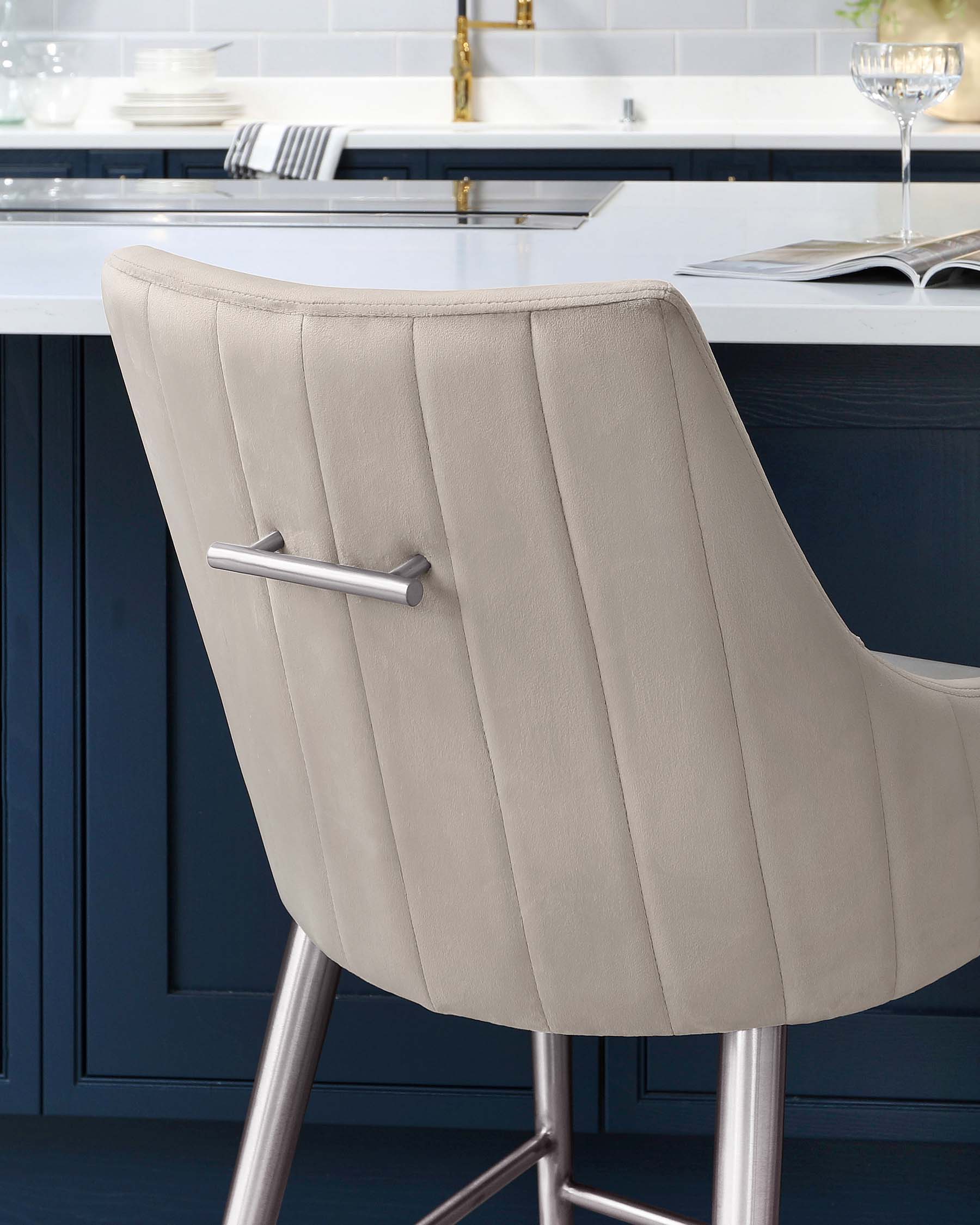 Juliana Champagne Velvet With Stainless Steel Bar Stool - Image 2