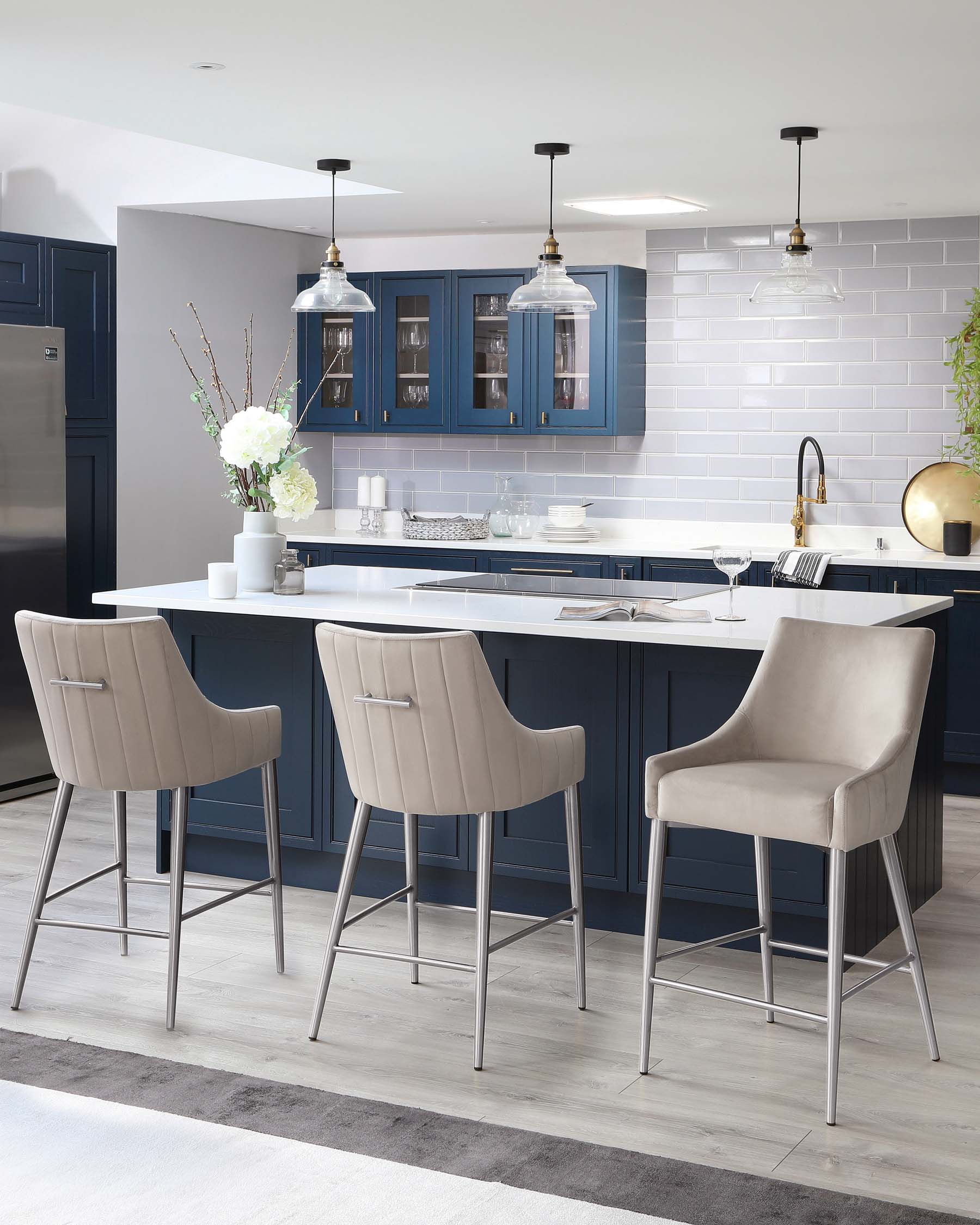 Juliana Champagne Velvet With Stainless Steel Bar Stool - Image 3