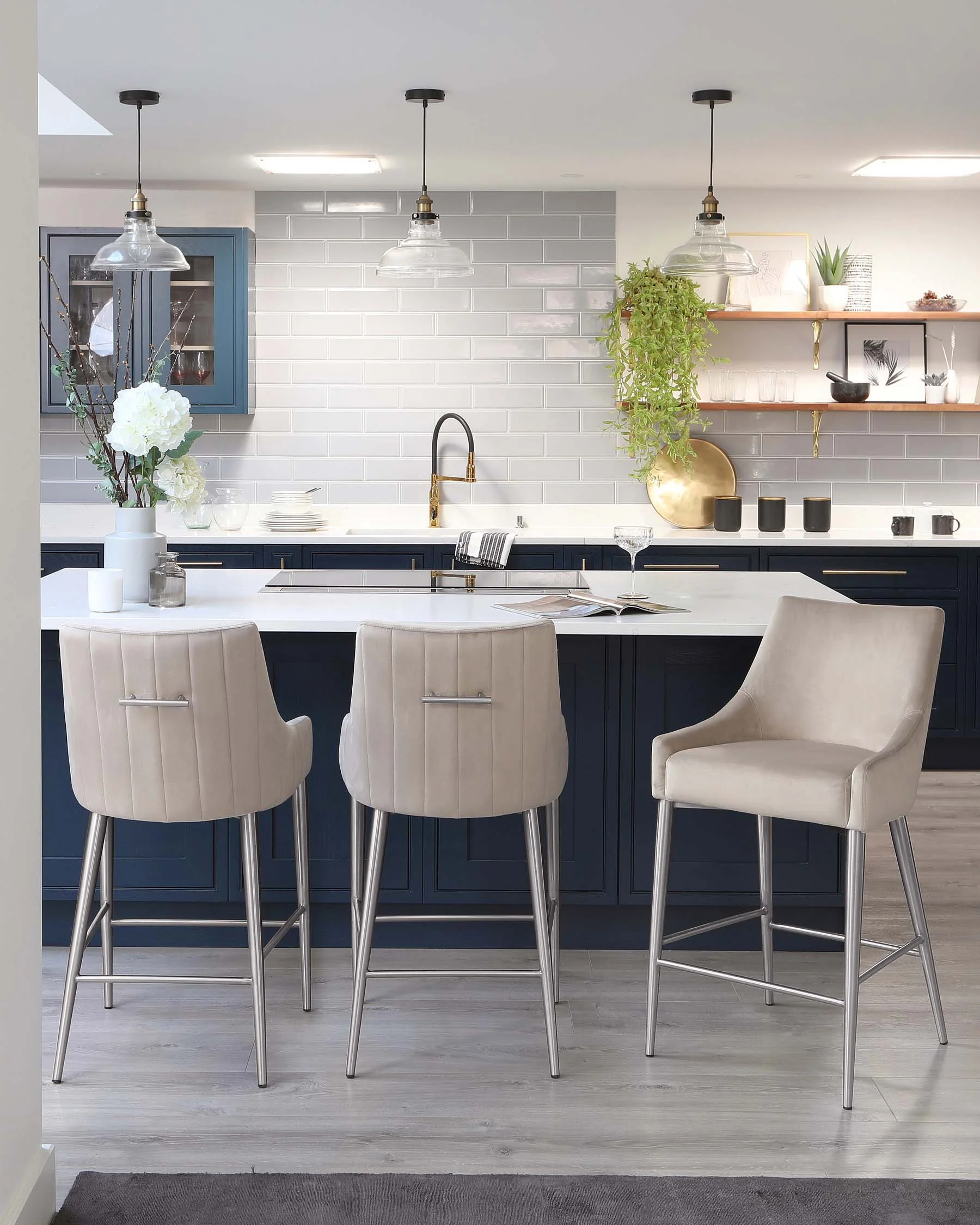 Juliana Champagne Velvet With Stainless Steel Bar Stool - Image 4
