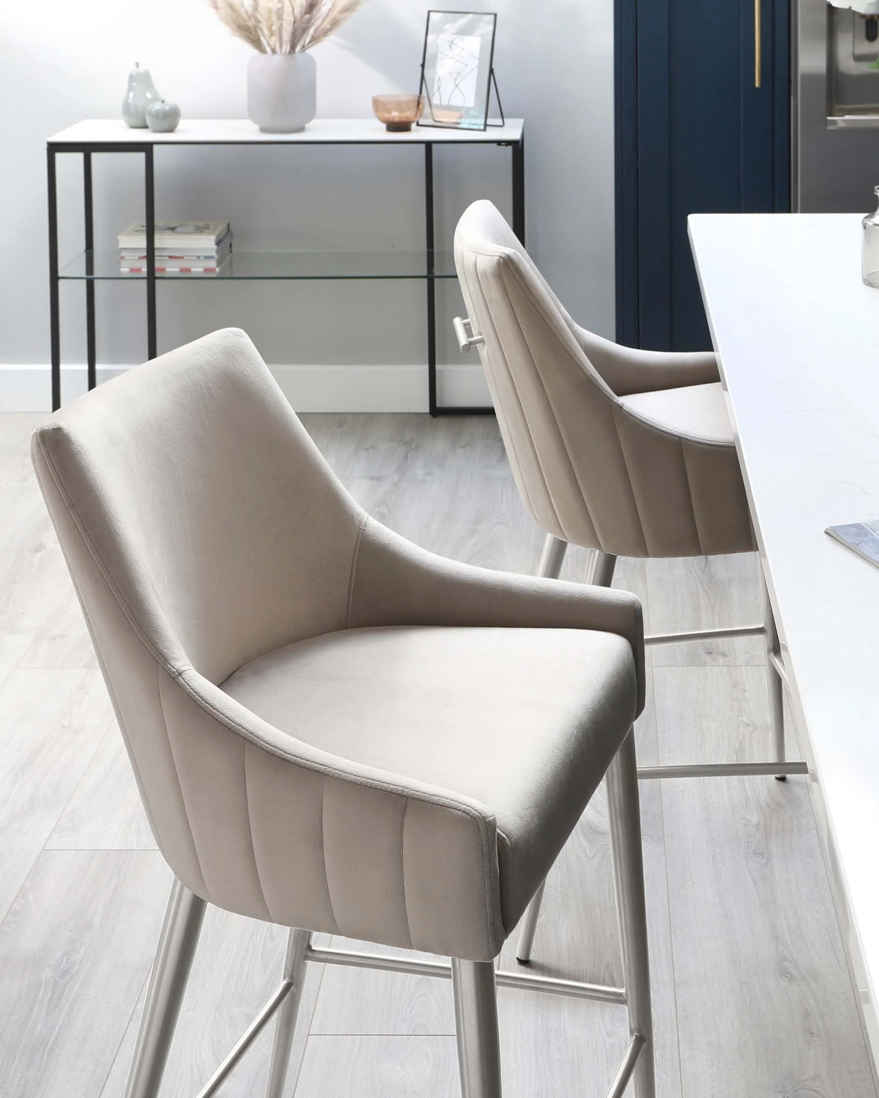 Juliana Champagne Velvet With Stainless Steel Bar Stool - Image 5