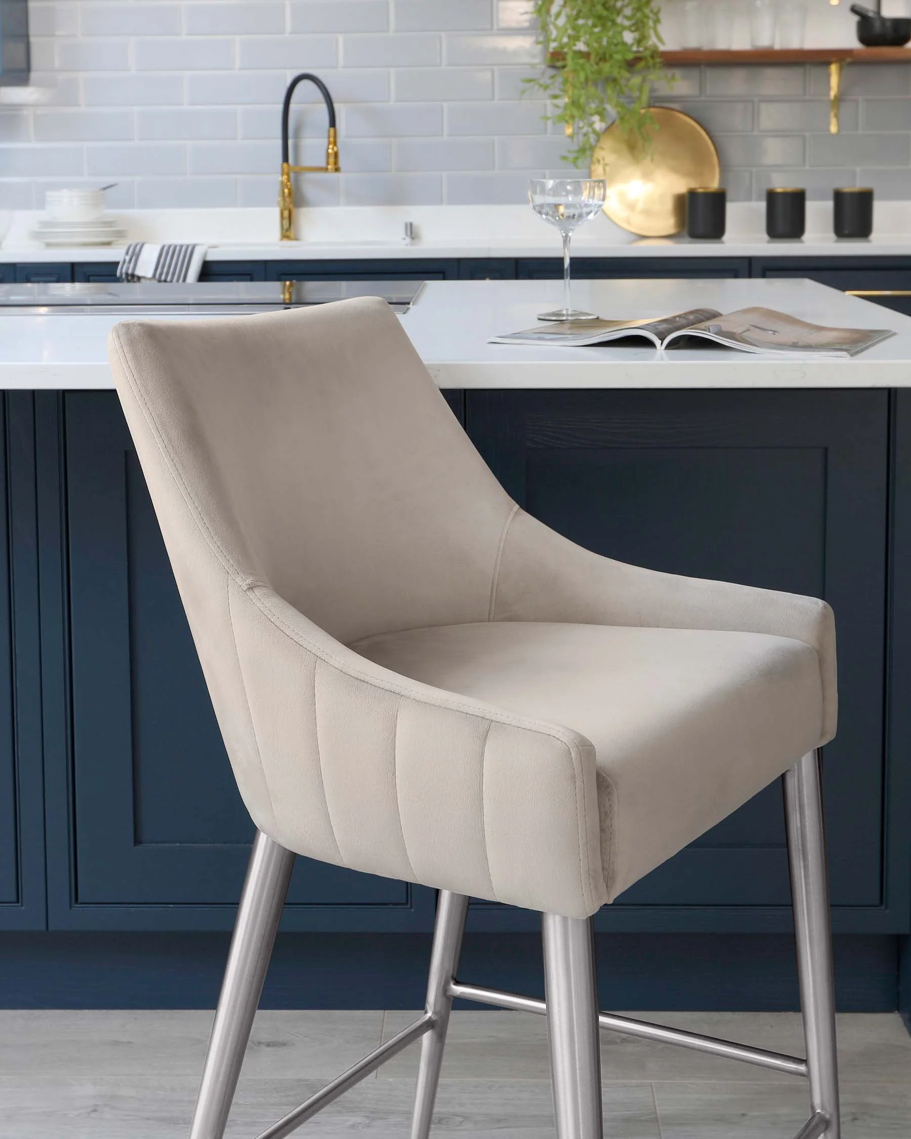 Juliana Champagne Velvet With Stainless Steel Bar Stool - Image 6