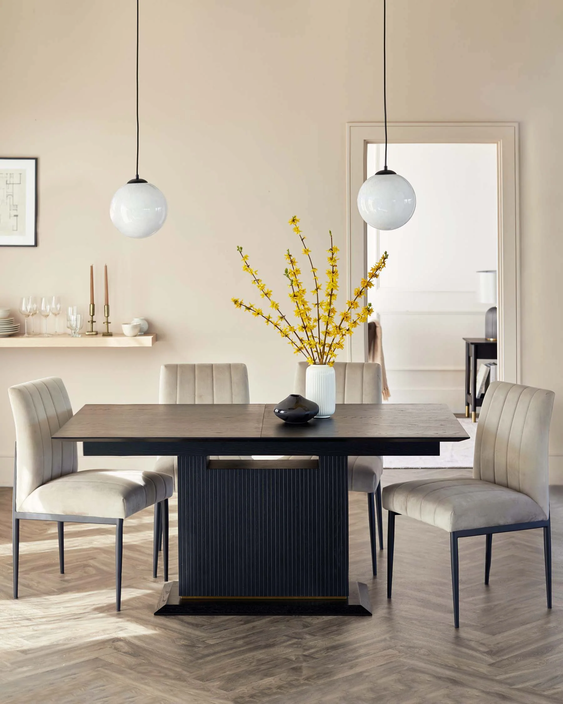 Kai black oak 6-8 seater table and 6 Kendra dining chairs set - Image 2
