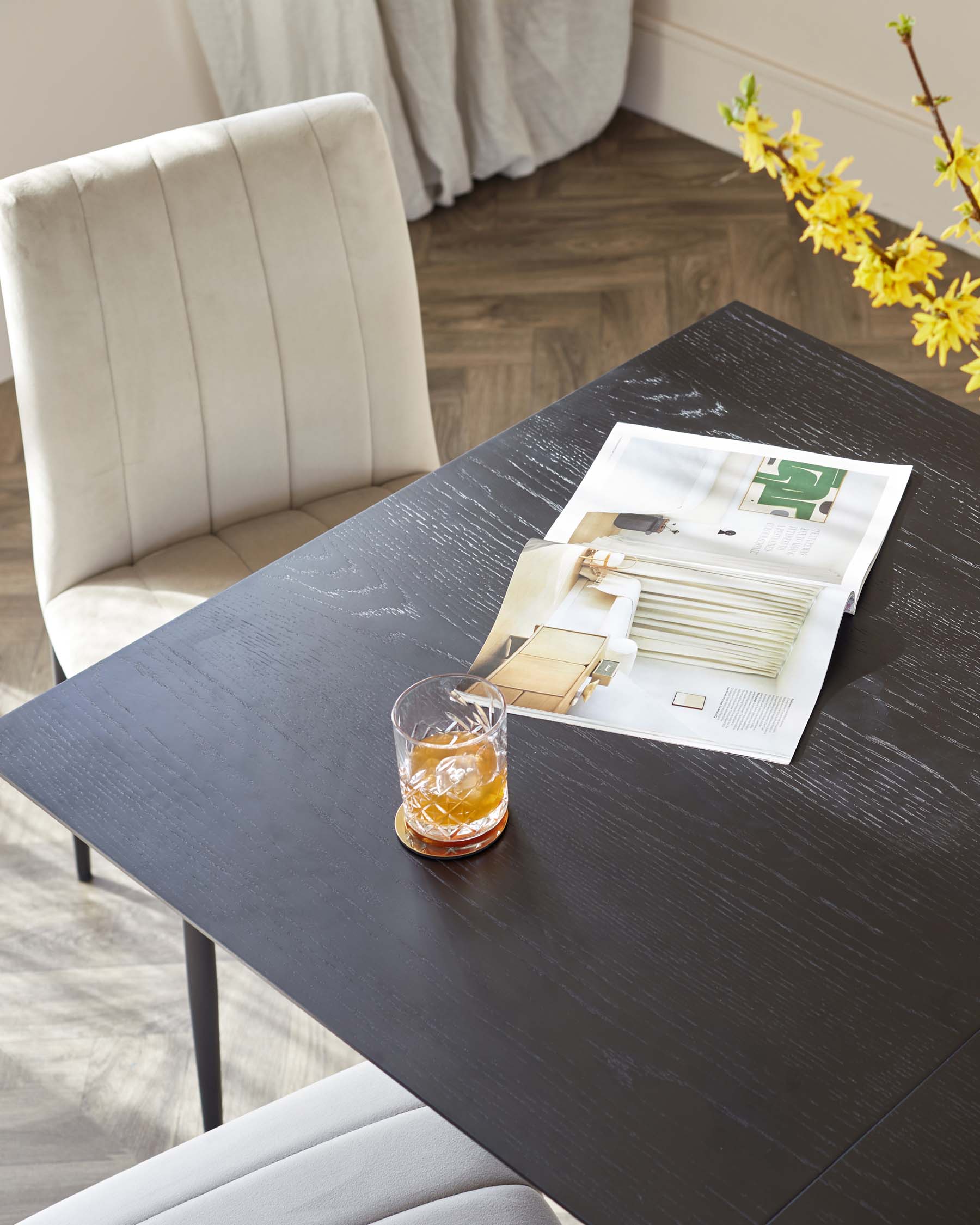 Kai black oak 6-8 seater table and 6 Kendra dining chairs set - Image 3
