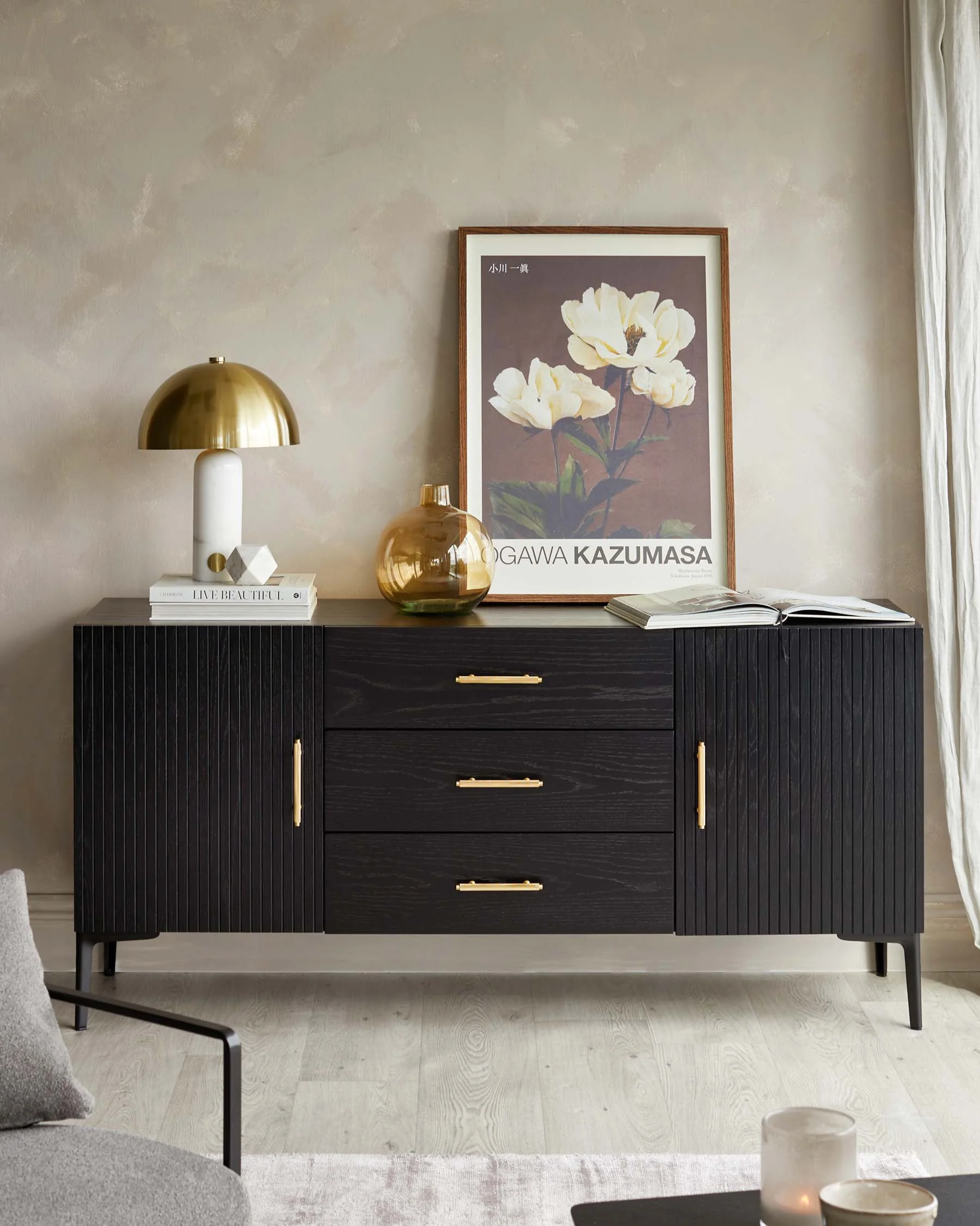 Kai Large Sideboard Black Oak with Brass - Image 3