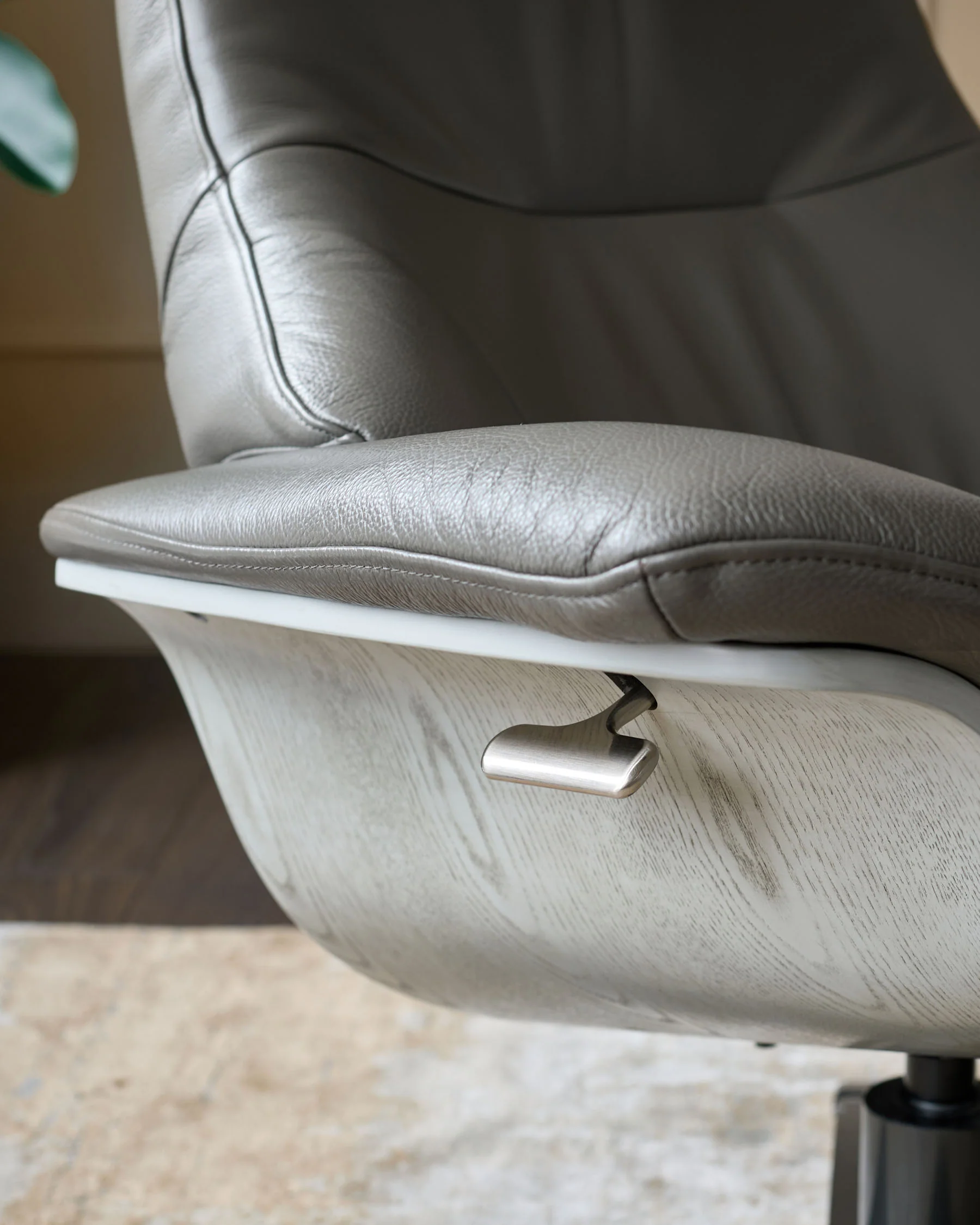 Karma dark grey leather swivel recliner accent chair and footstool - Image 10