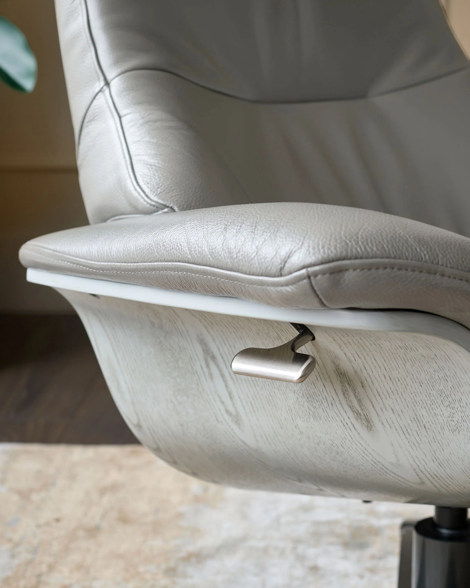 Karma natural grey leather swivel recliner accent chair and footstool - Image 3