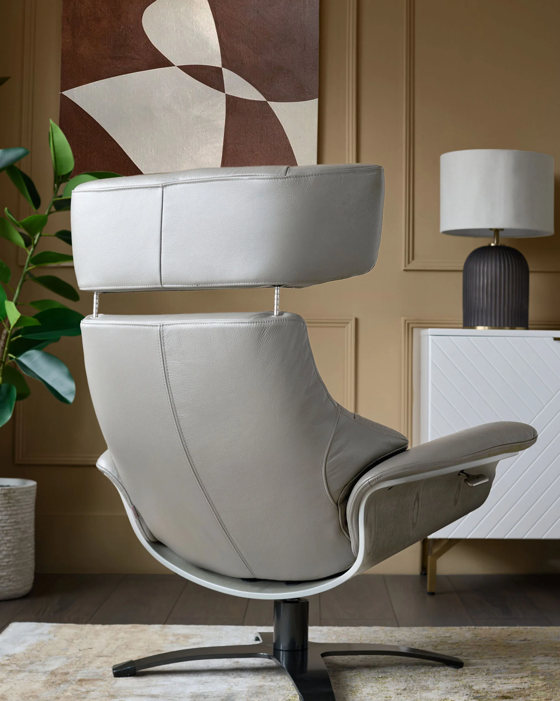 Karma natural grey leather swivel recliner accent chair and footstool - Image 5