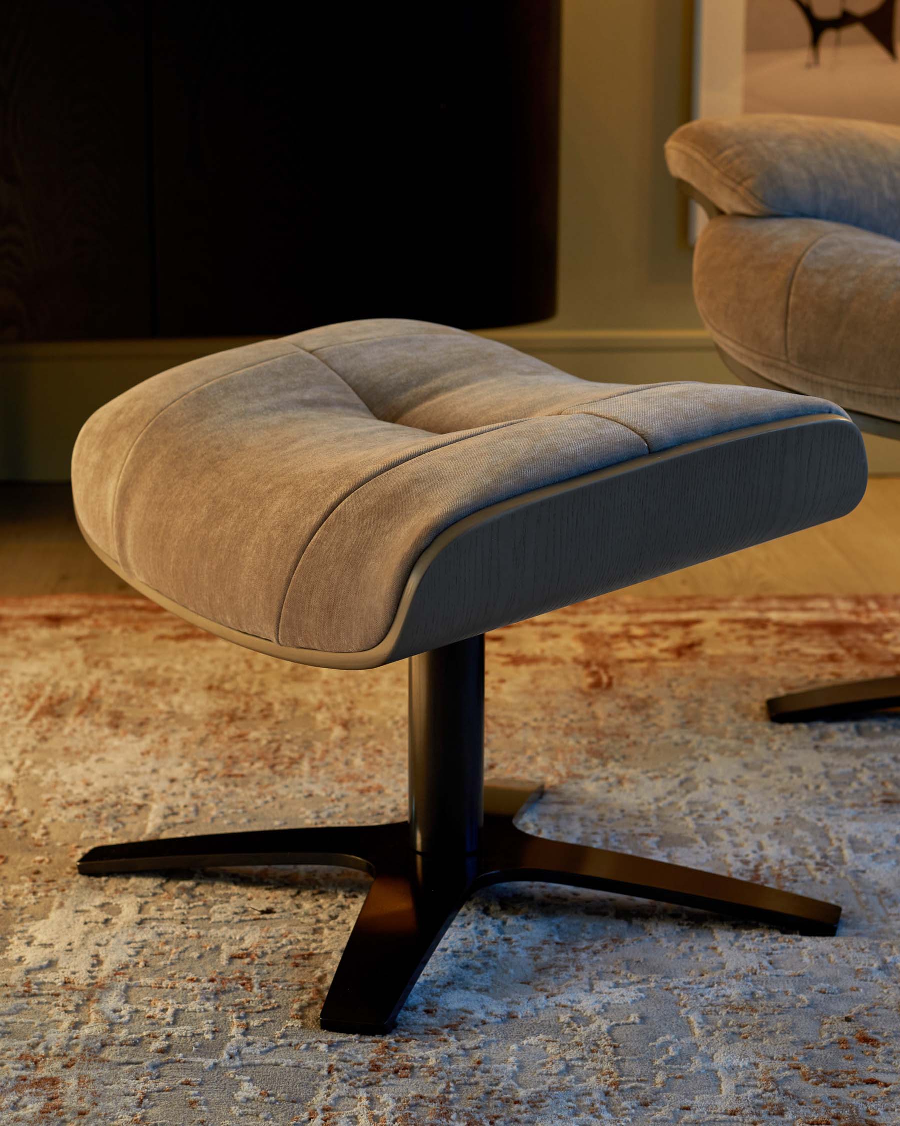 Karma light grey fabric swivel recliner accent chair and footstool - Image 5