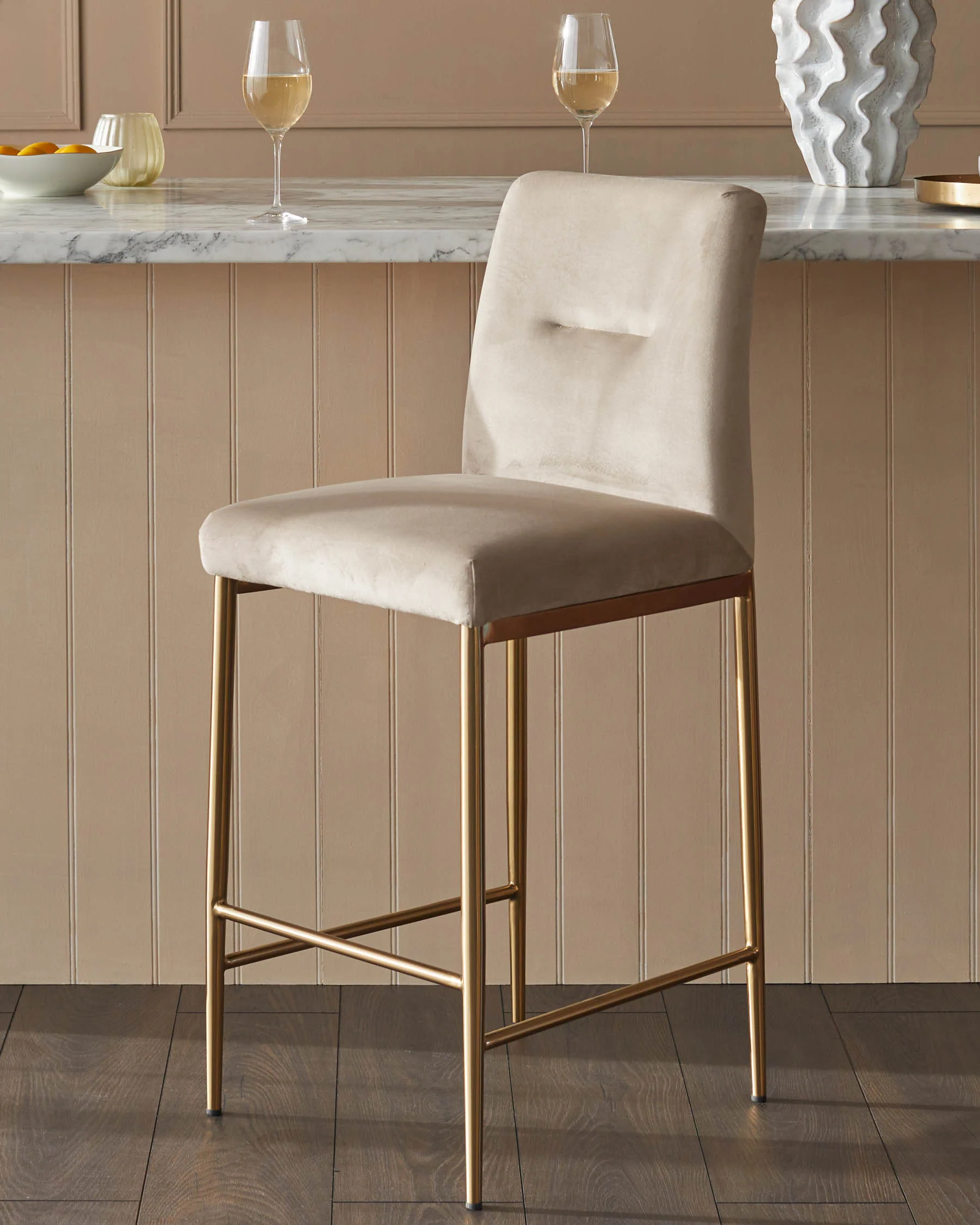 Keira Champagne Velvet And Brass Static Bar stool - Image 3