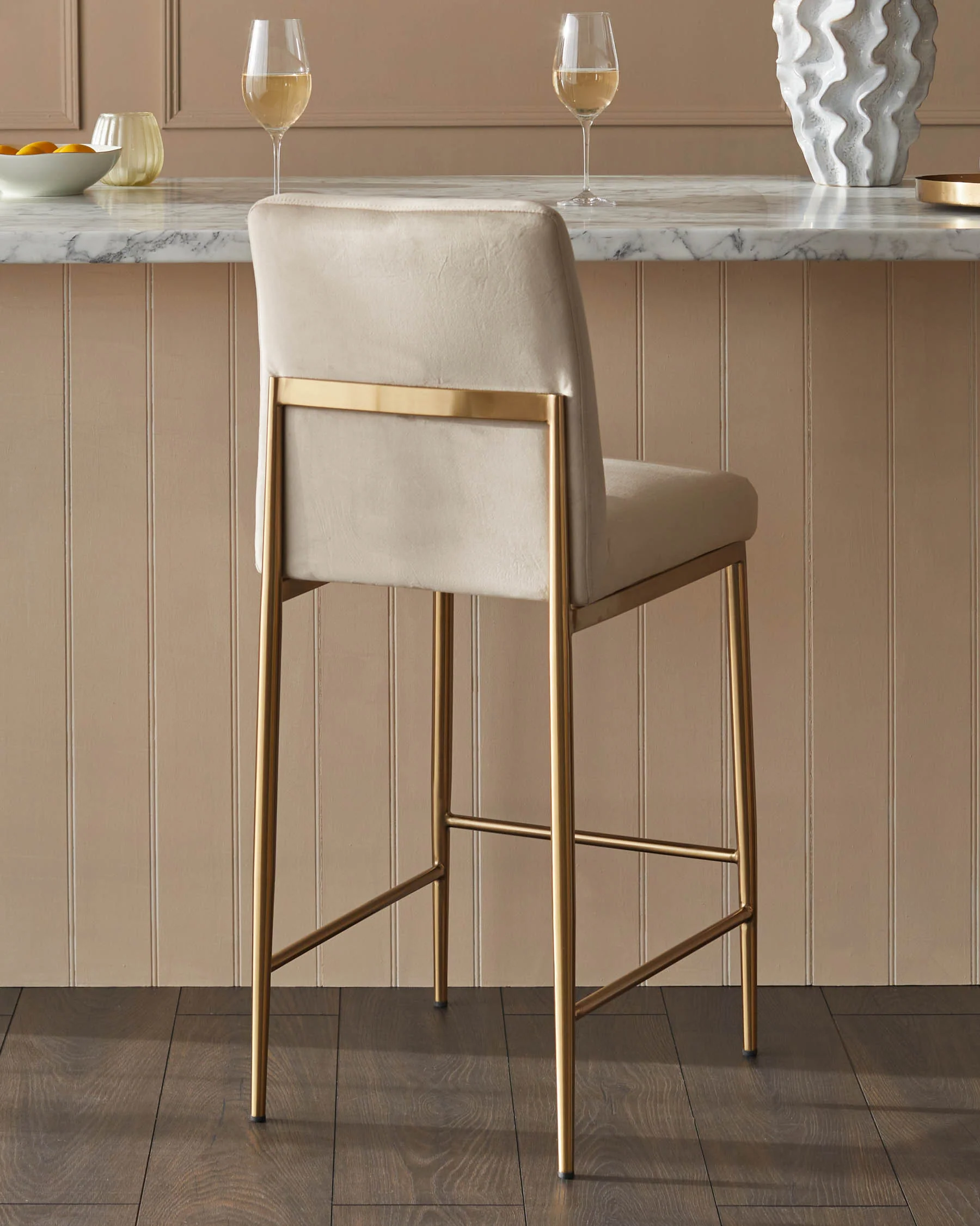 Keira Champagne Velvet And Brass Static Bar stool - Image 4