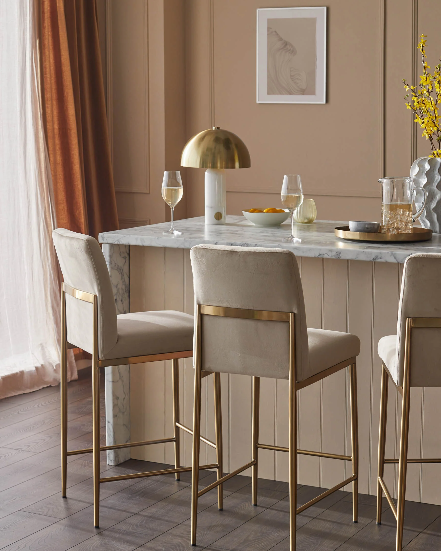 Keira Champagne Velvet And Brass Static Bar stool - Image 7