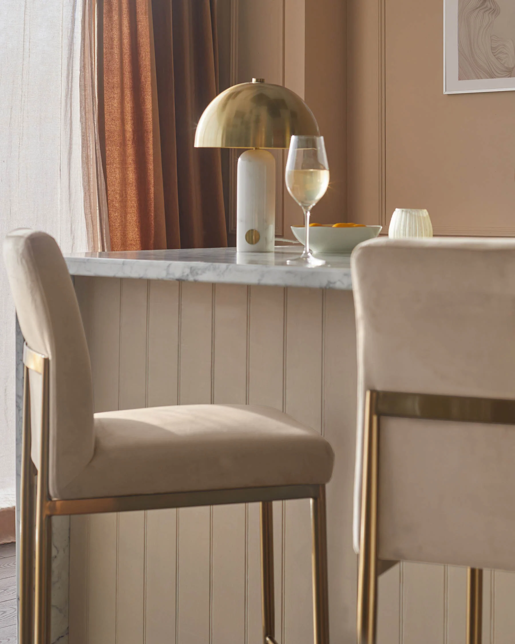 Keira Champagne Velvet And Brass Static Bar stool - Image 8
