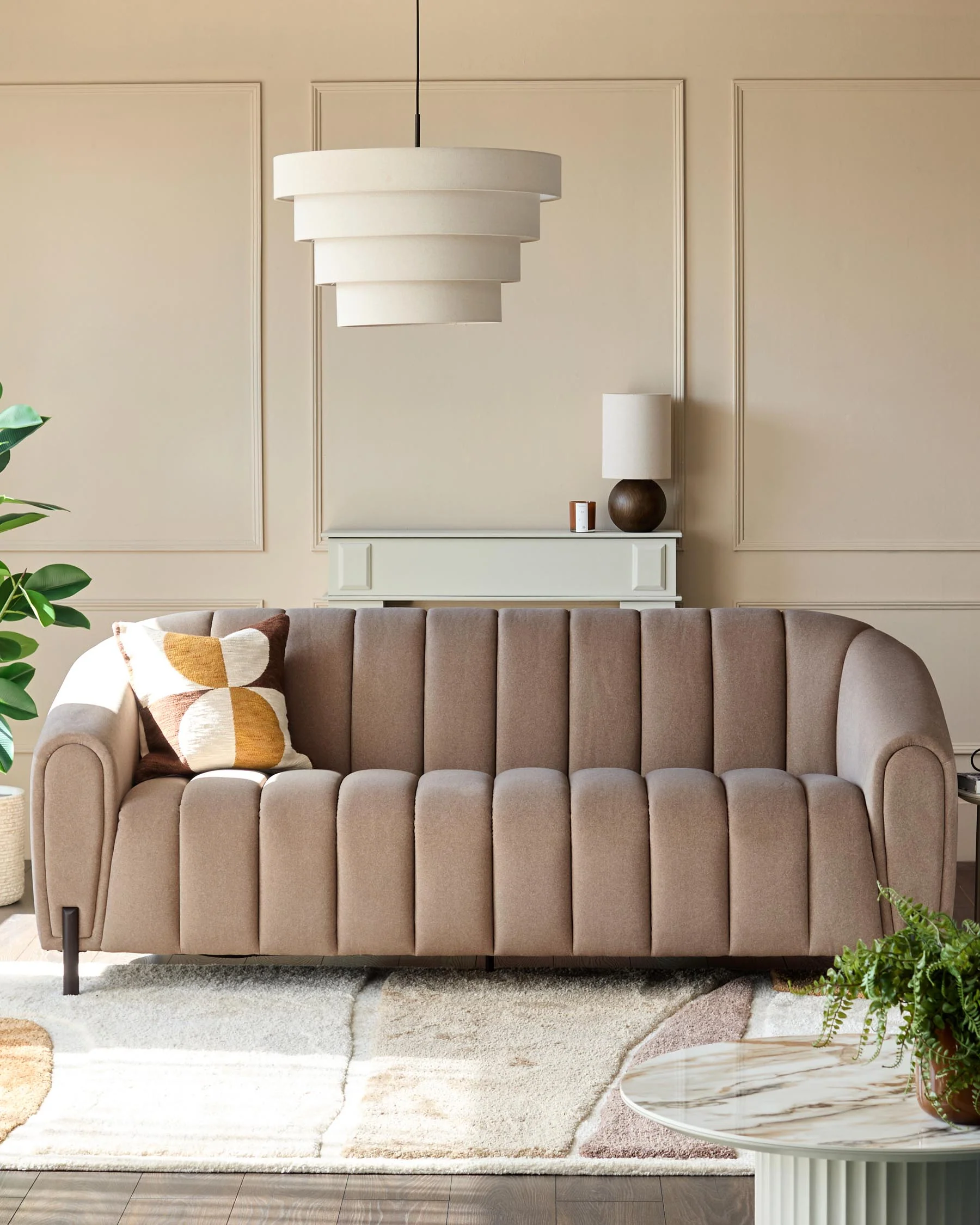 Kendra mocha plush fabric 3 seater sofa