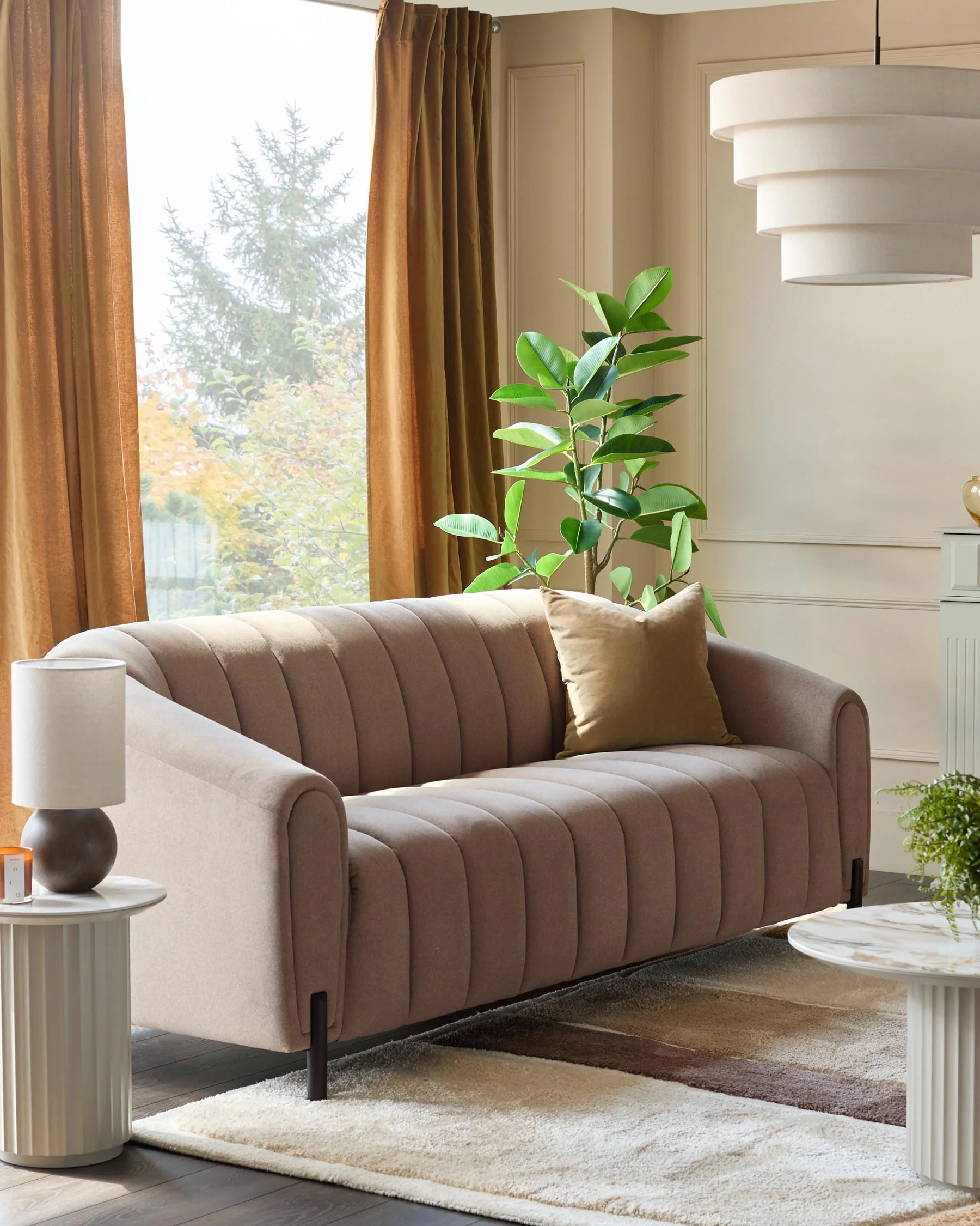 Kendra mocha plush fabric 3 seater sofa - Image 2