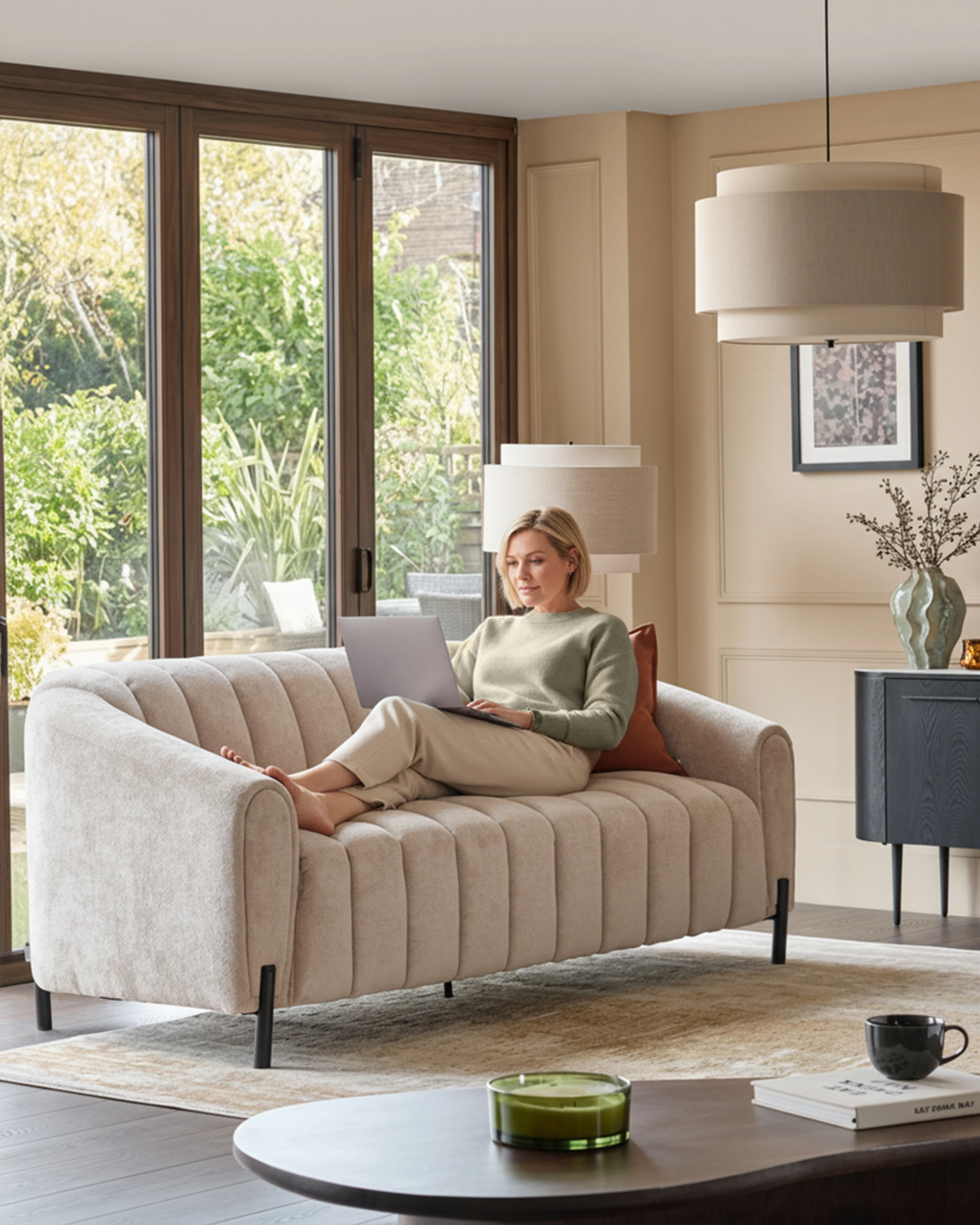 Kendra natural fabric 3 seater sofa - Image 7