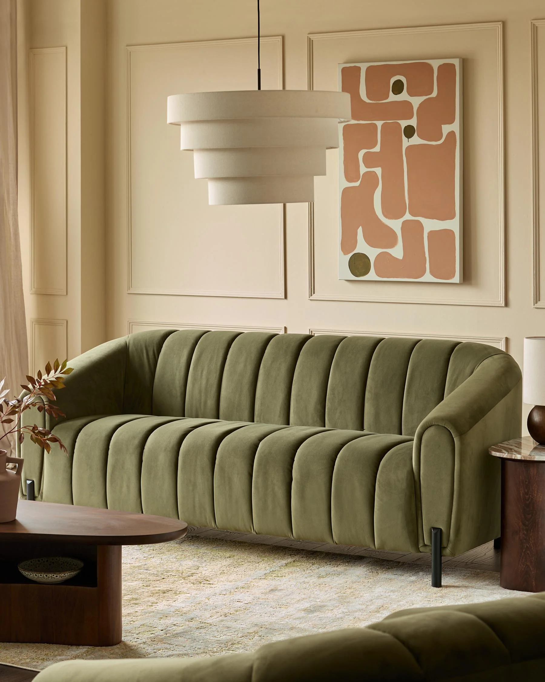Kendra olive green velvet 3 seater sofa - Image 2