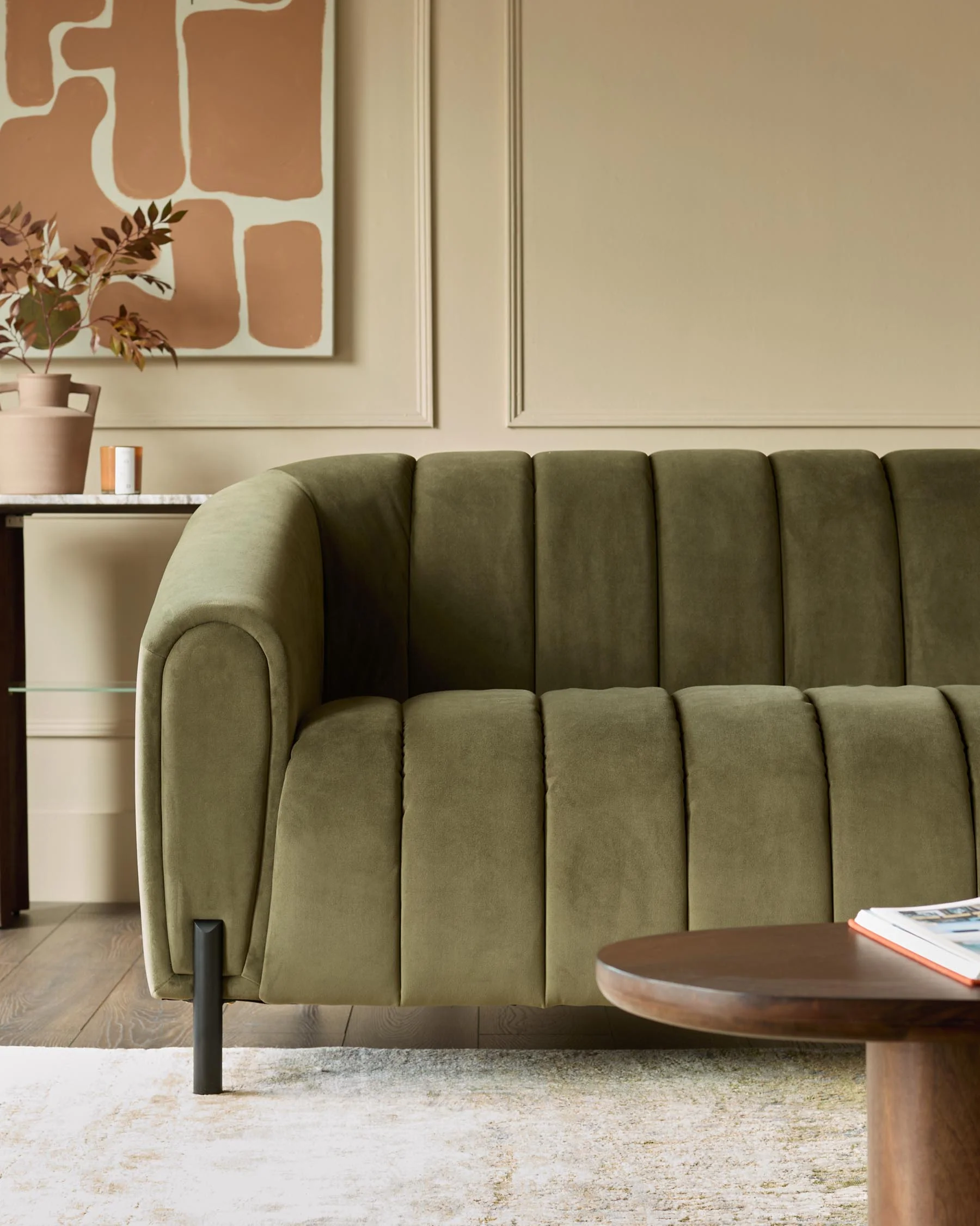 Kendra olive green velvet 3 seater sofa - Image 4