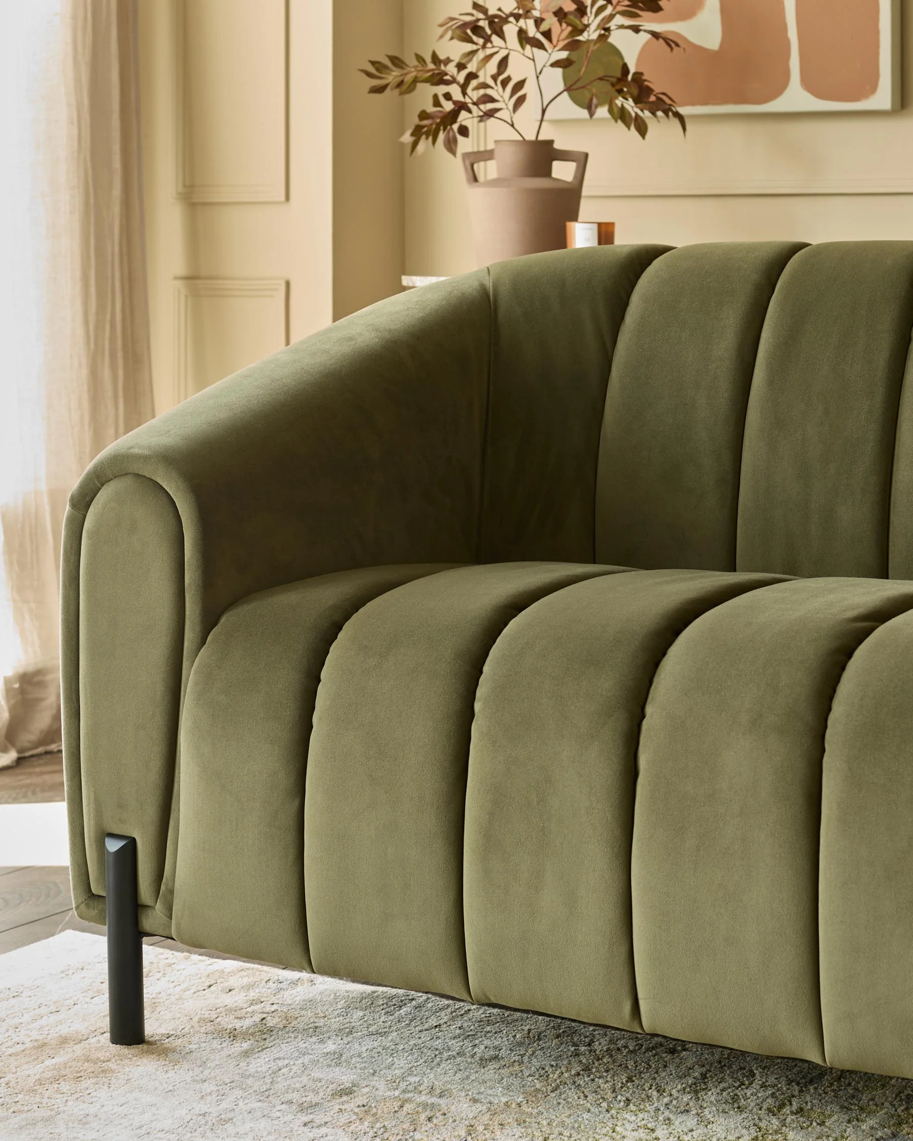 Kendra olive green velvet 3 seater sofa - Image 5