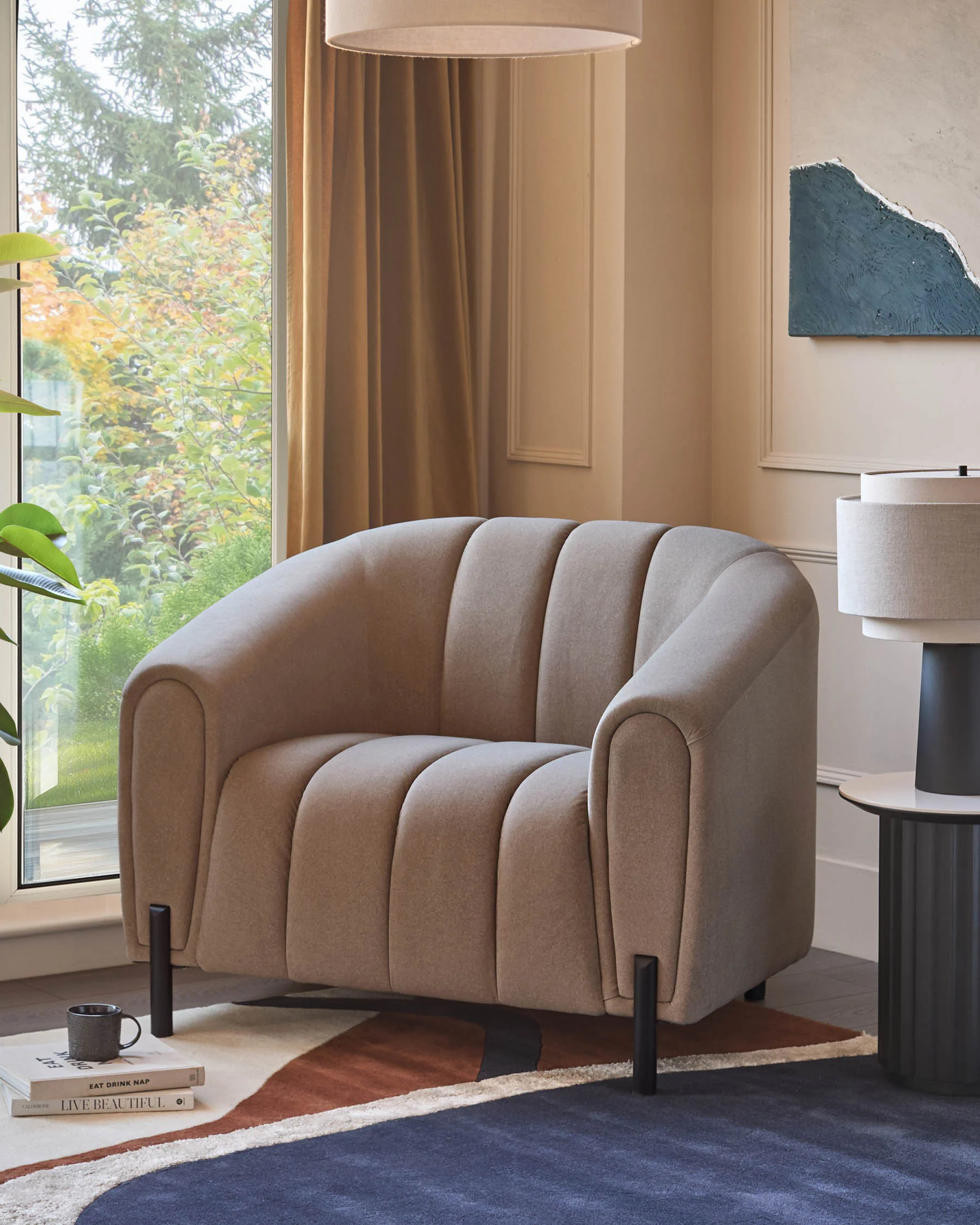 Kendra mocha plush fabric armchair - Image 3