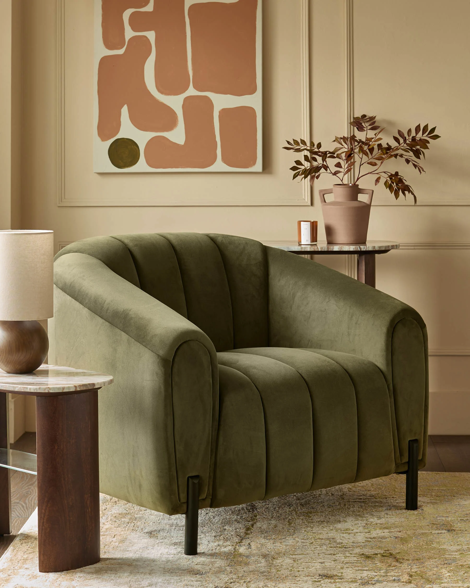 Kendra olive green velvet armchair - Image 3
