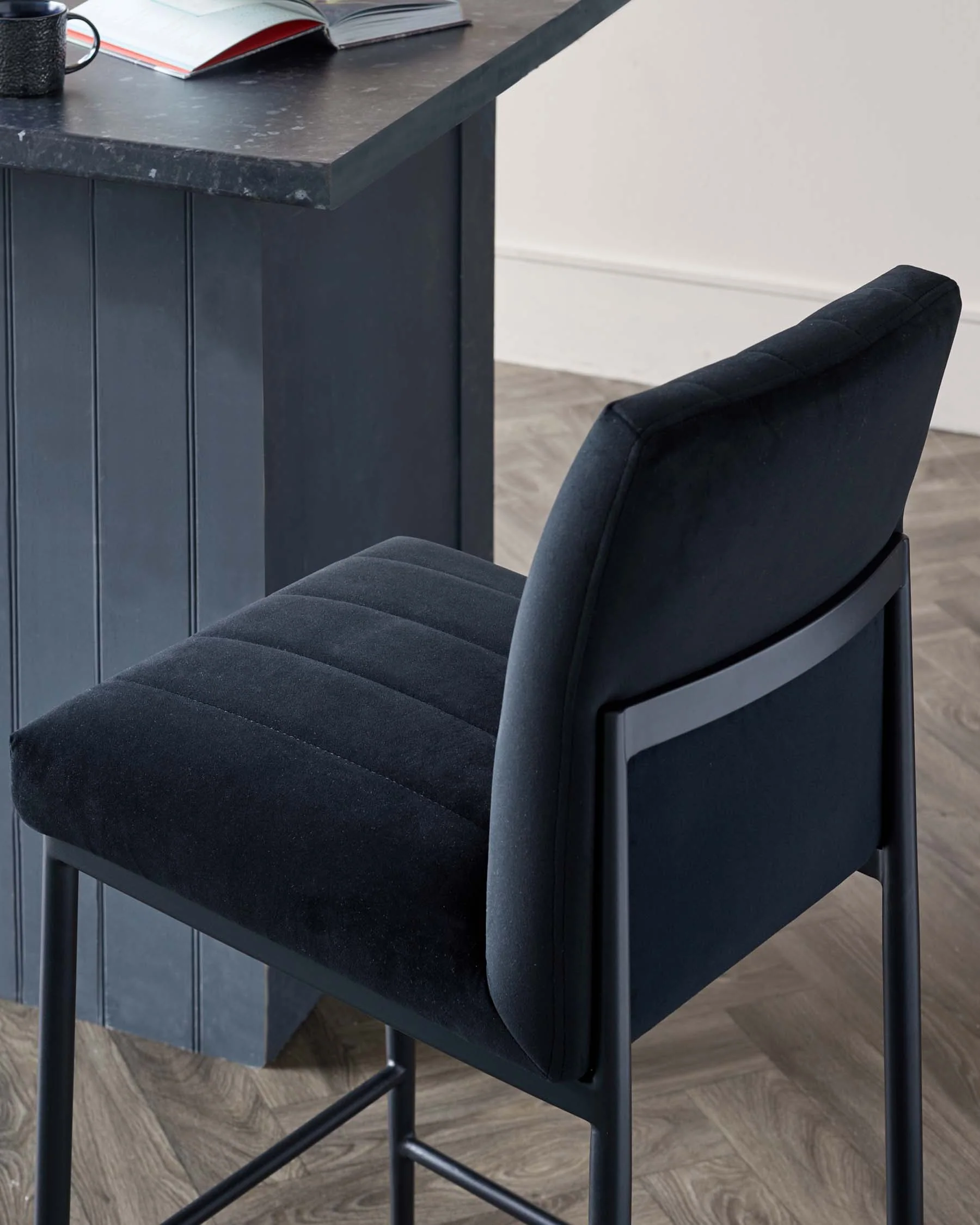 Kendra Black Metal Bar Stool Black Classic Velvet - Image 4