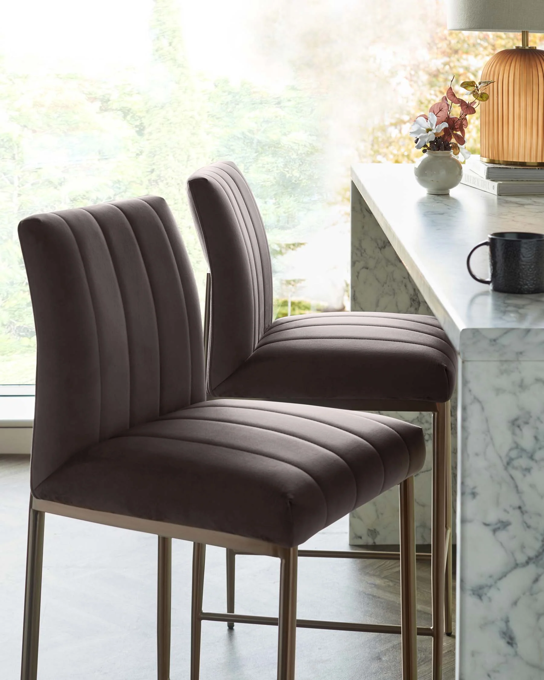 Kendra Brushed Bronze Bar Stool Mocha Velvet - Image 4