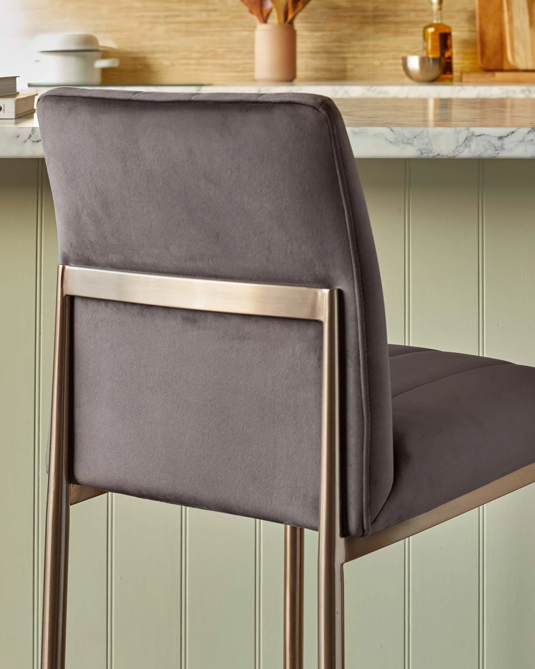 Kendra Brushed Bronze Bar Stool Mocha Velvet - Image 5
