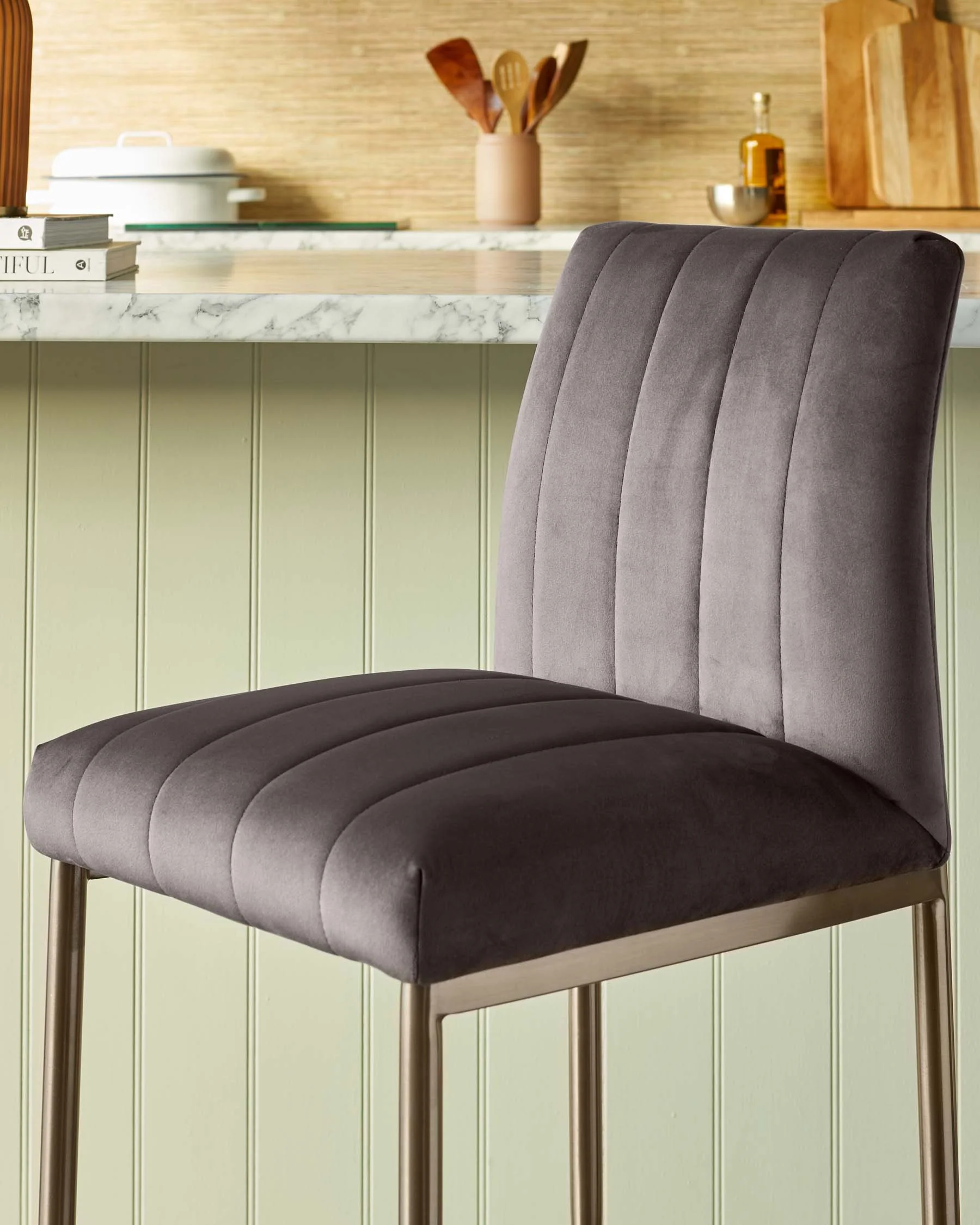Kendra Brushed Bronze Bar Stool Mocha Velvet - Image 6