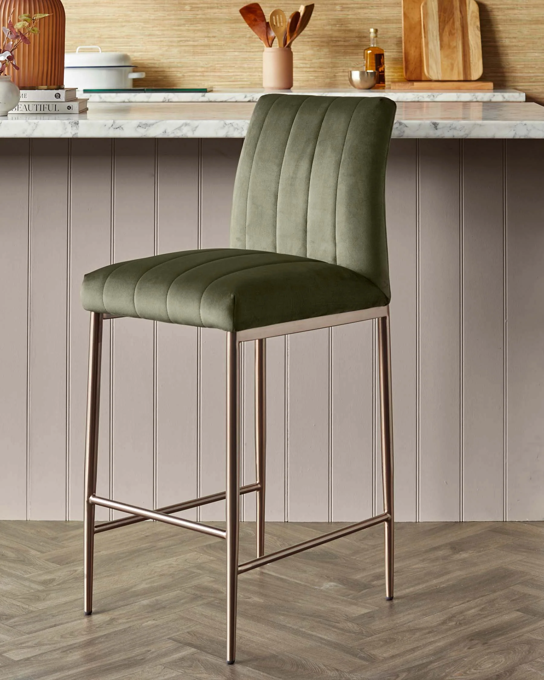Kendra olive green velvet bar stool