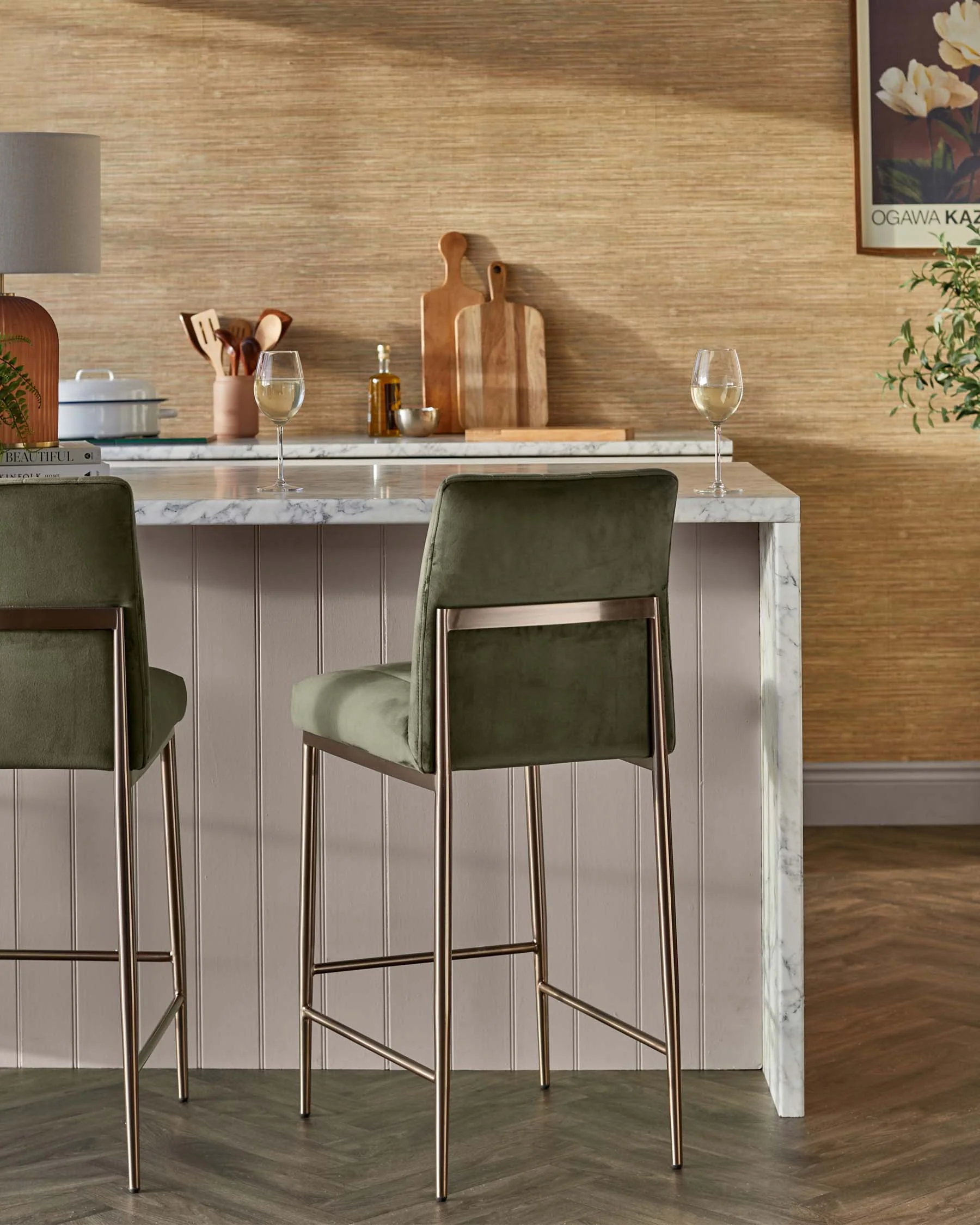 Kendra olive green velvet bar stool - Image 5