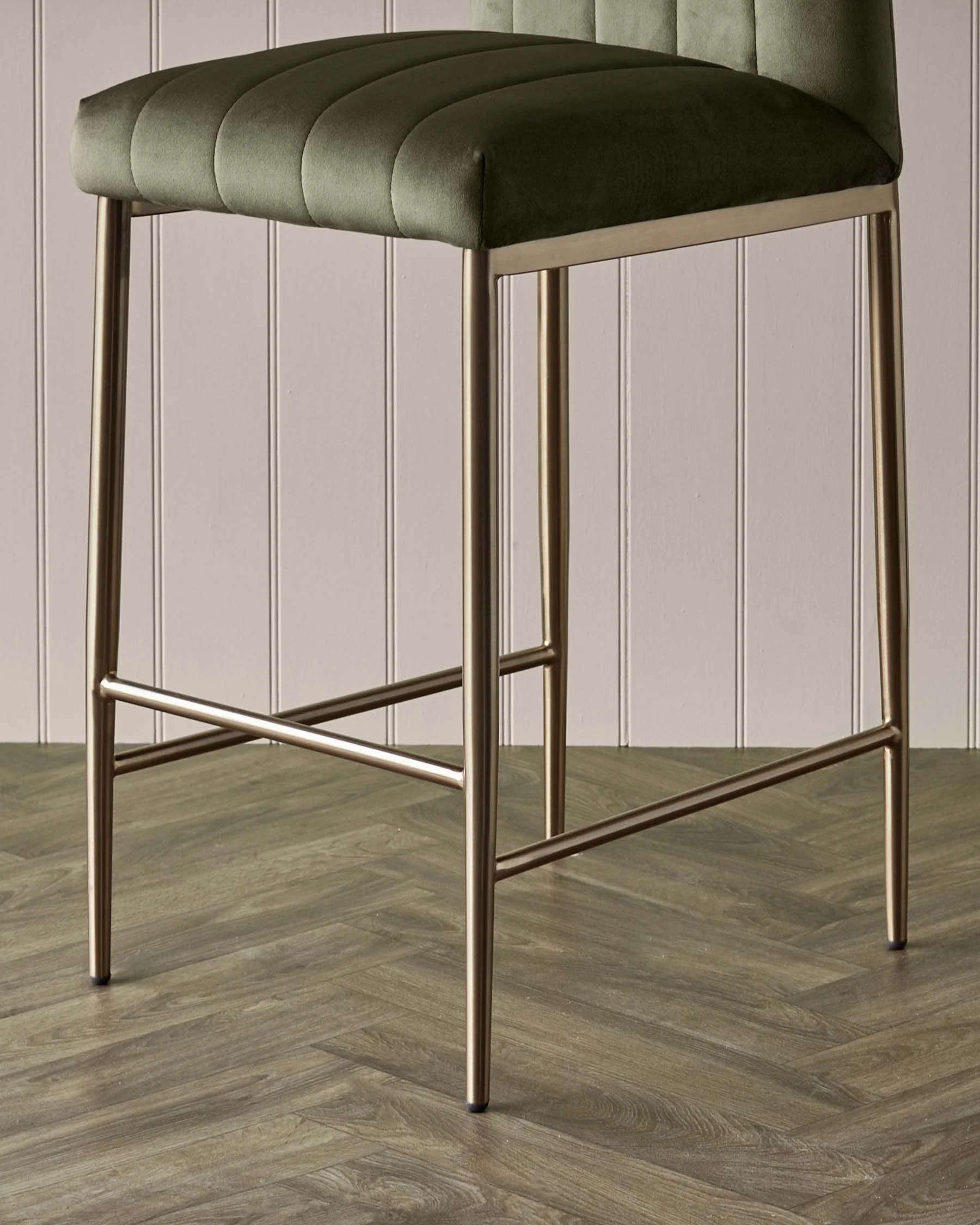 Kendra olive green velvet bar stool - Image 6